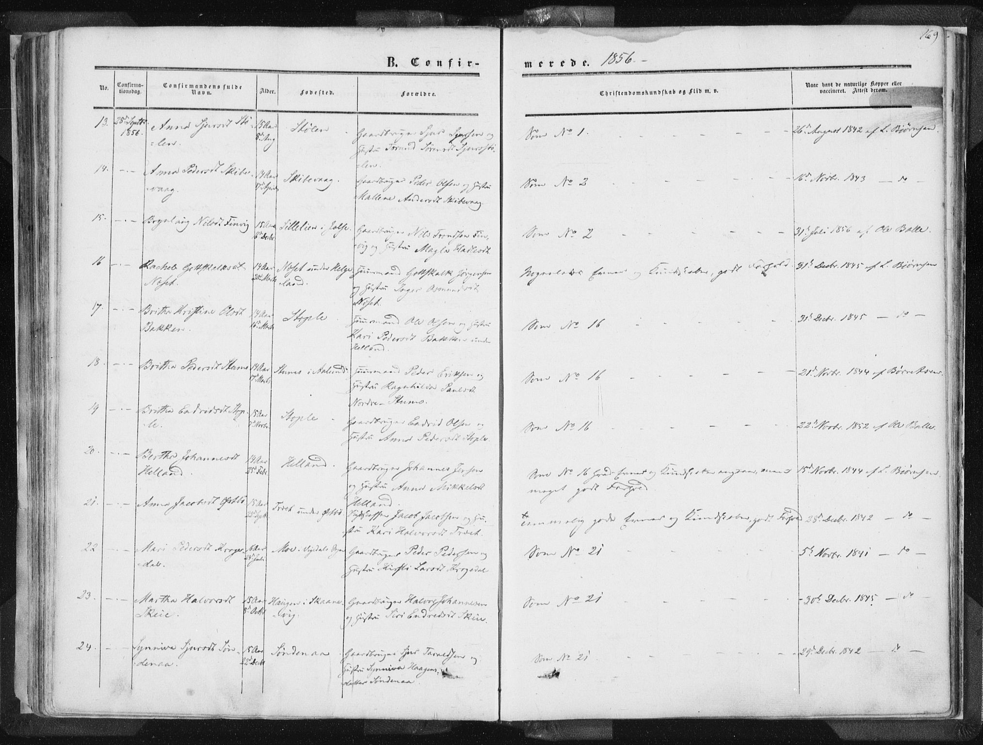 Vikedal sokneprestkontor, AV/SAST-A-101840/01/IV: Parish register (official) no. A 6.1, 1851-1867, p. 169