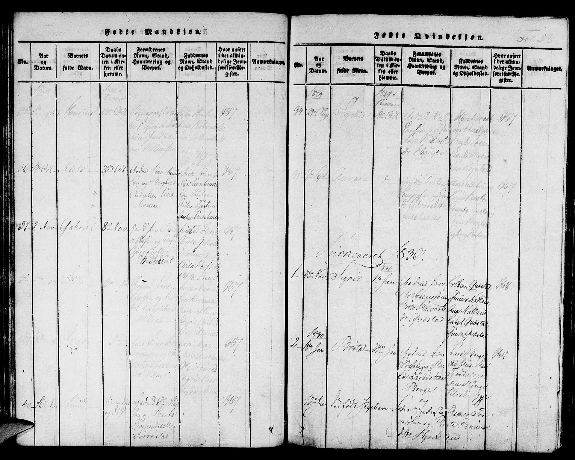 Suldal sokneprestkontor, AV/SAST-A-101845/01/IV/L0006: Parish register (official) no. A 6, 1816-1836, p. 58