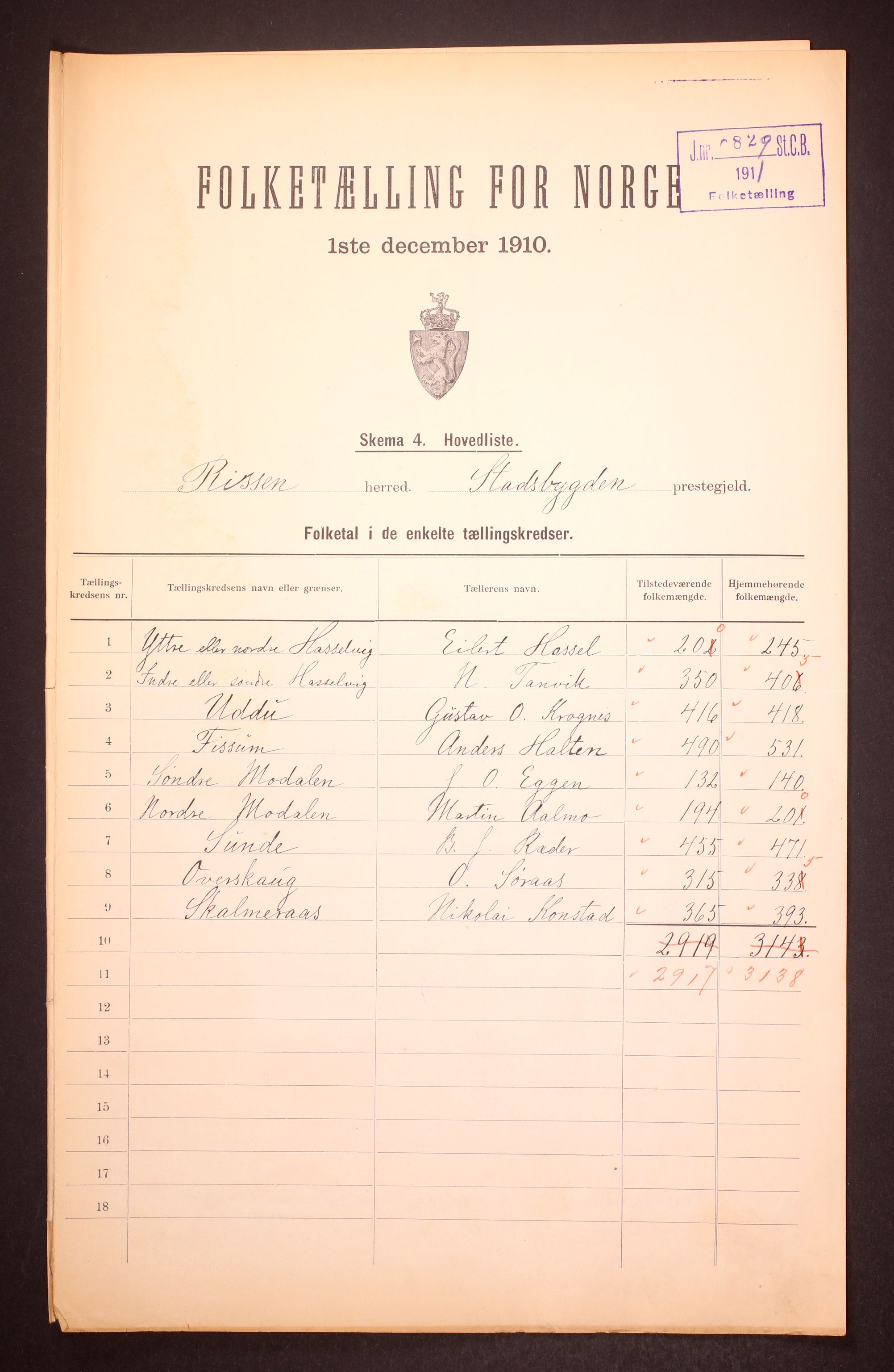 RA, 1910 census for Rissa, 1910, p. 2