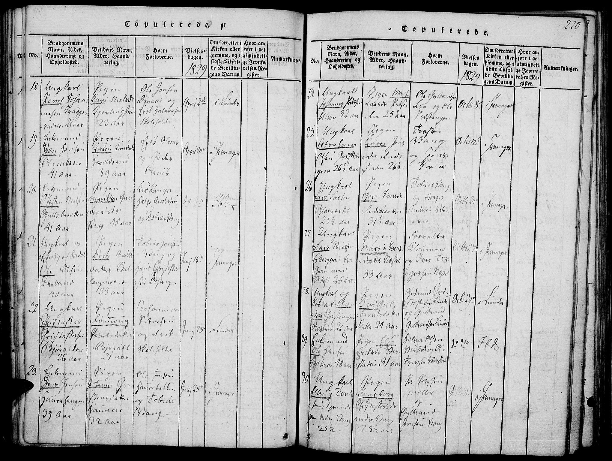 Jevnaker prestekontor, SAH/PREST-116/H/Ha/Haa/L0005: Parish register (official) no. 5, 1815-1837, p. 220