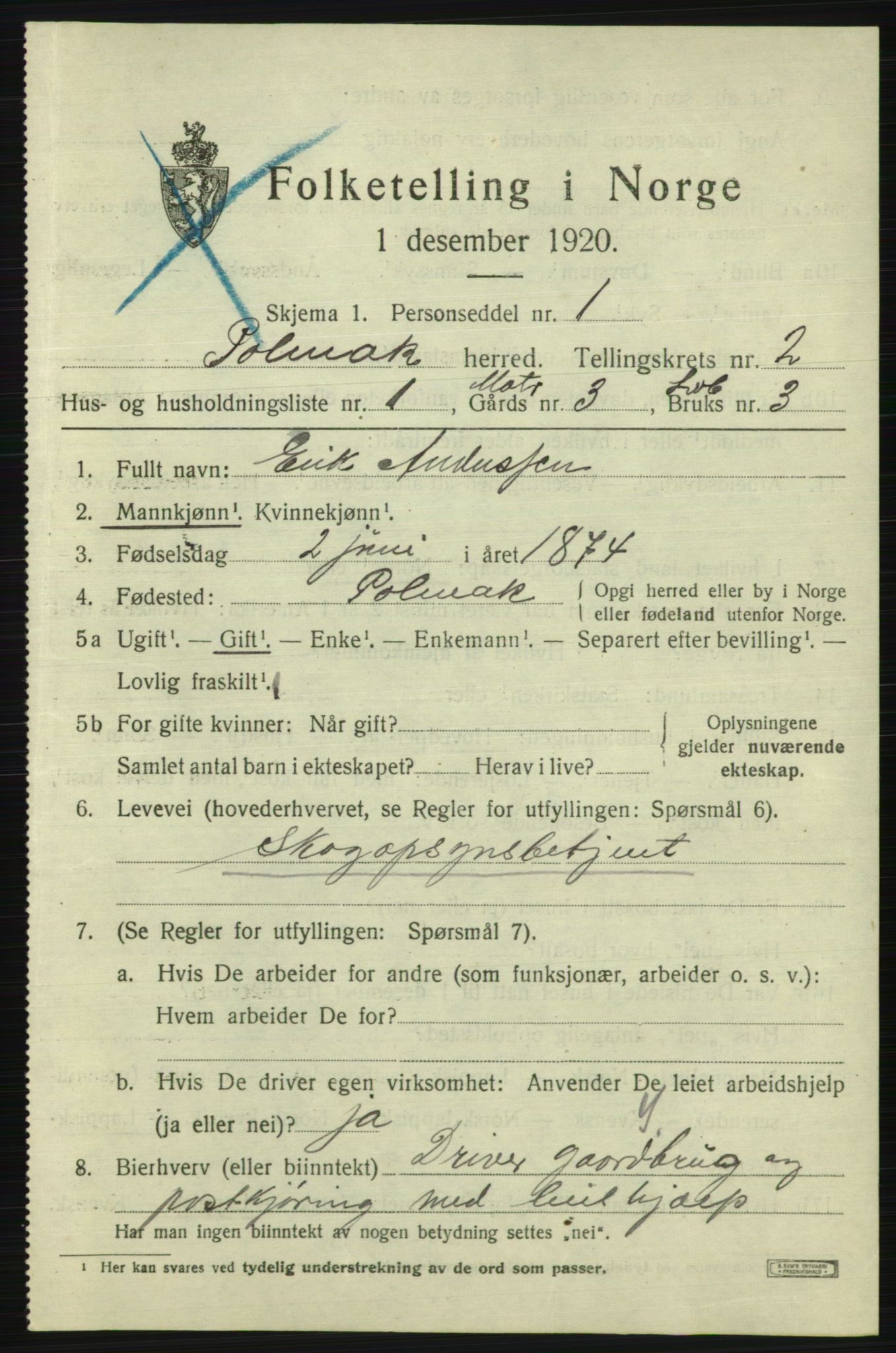 SATØ, 1920 census for Polmak, 1920, p. 717