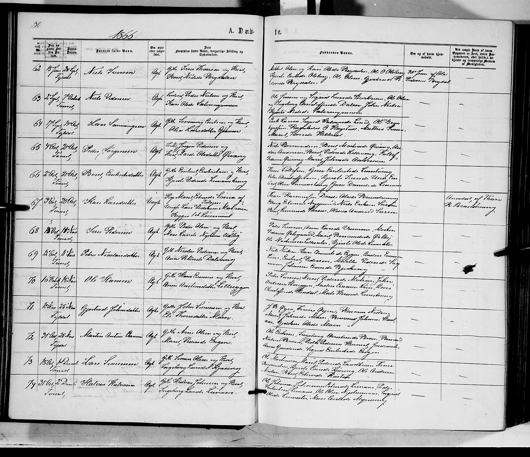 Tynset prestekontor, AV/SAH-PREST-058/H/Ha/Haa/L0021: Parish register (official) no. 21, 1863-1879, p. 30