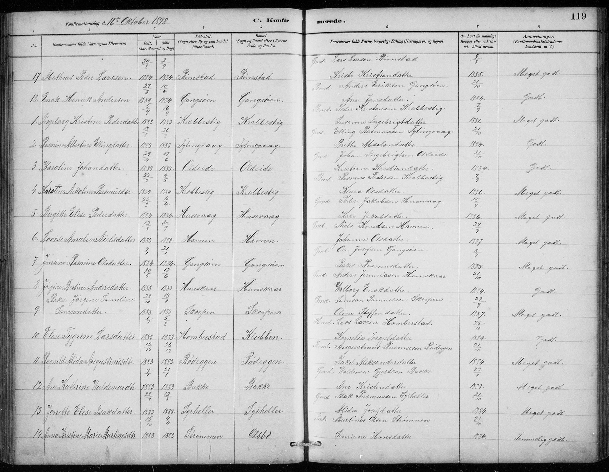 Davik sokneprestembete, AV/SAB-A-79701/H/Hab/Habc/L0002: Parish register (copy) no. C 2, 1889-1906, p. 119