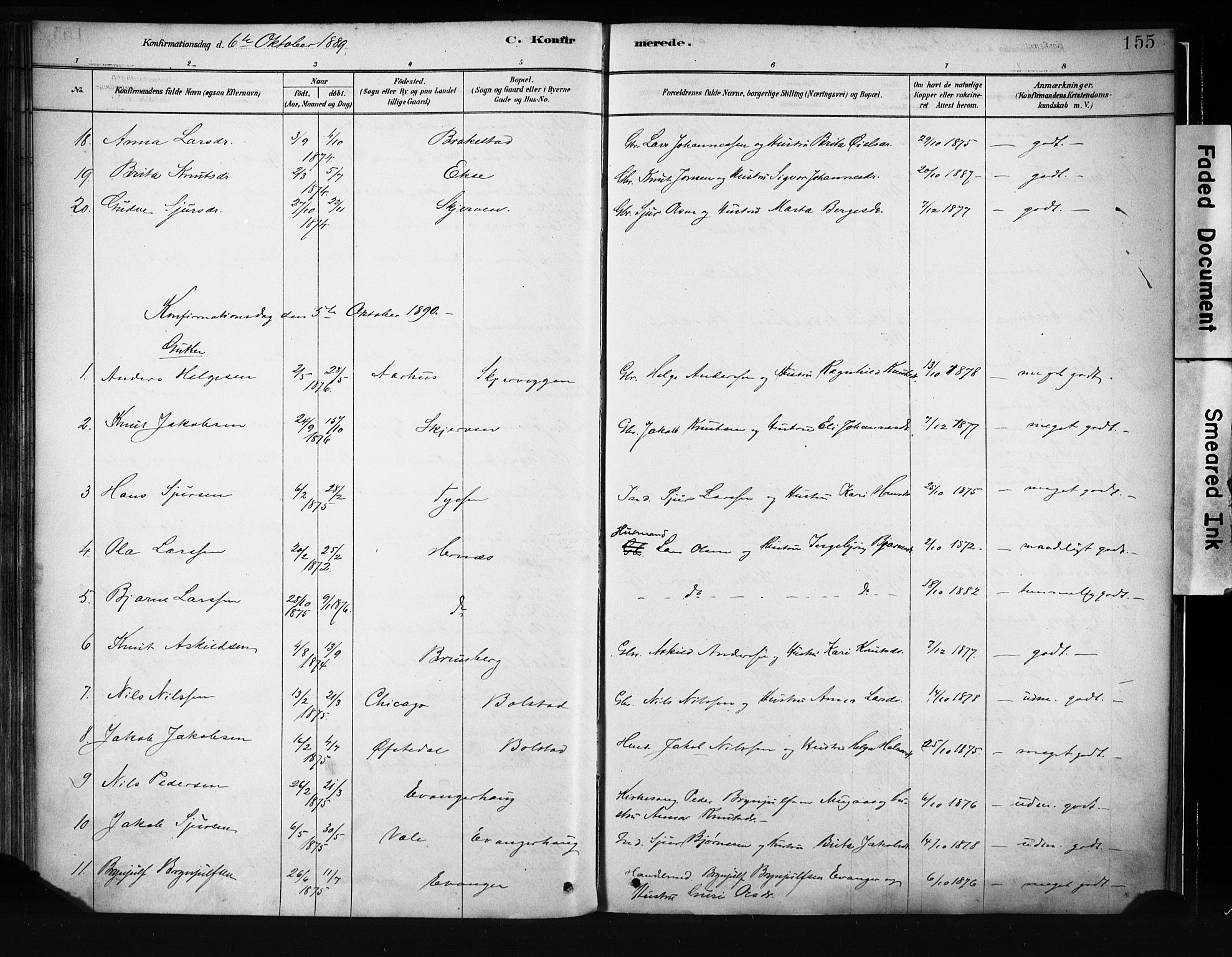 Evanger sokneprestembete, SAB/A-99924: Parish register (official) no. A 1, 1877-1899, p. 155