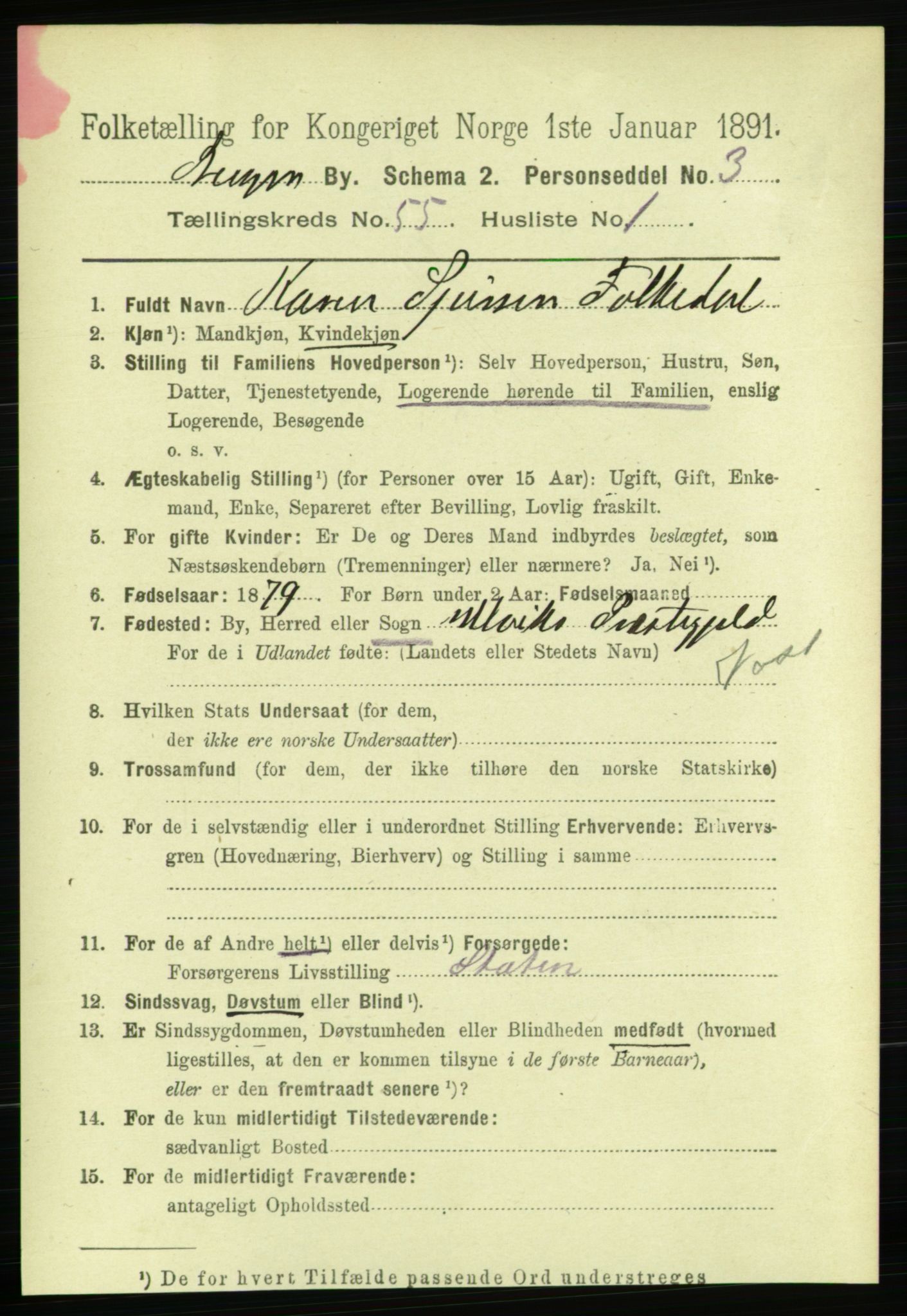 RA, 1891 Census for 1301 Bergen, 1891, p. 63710