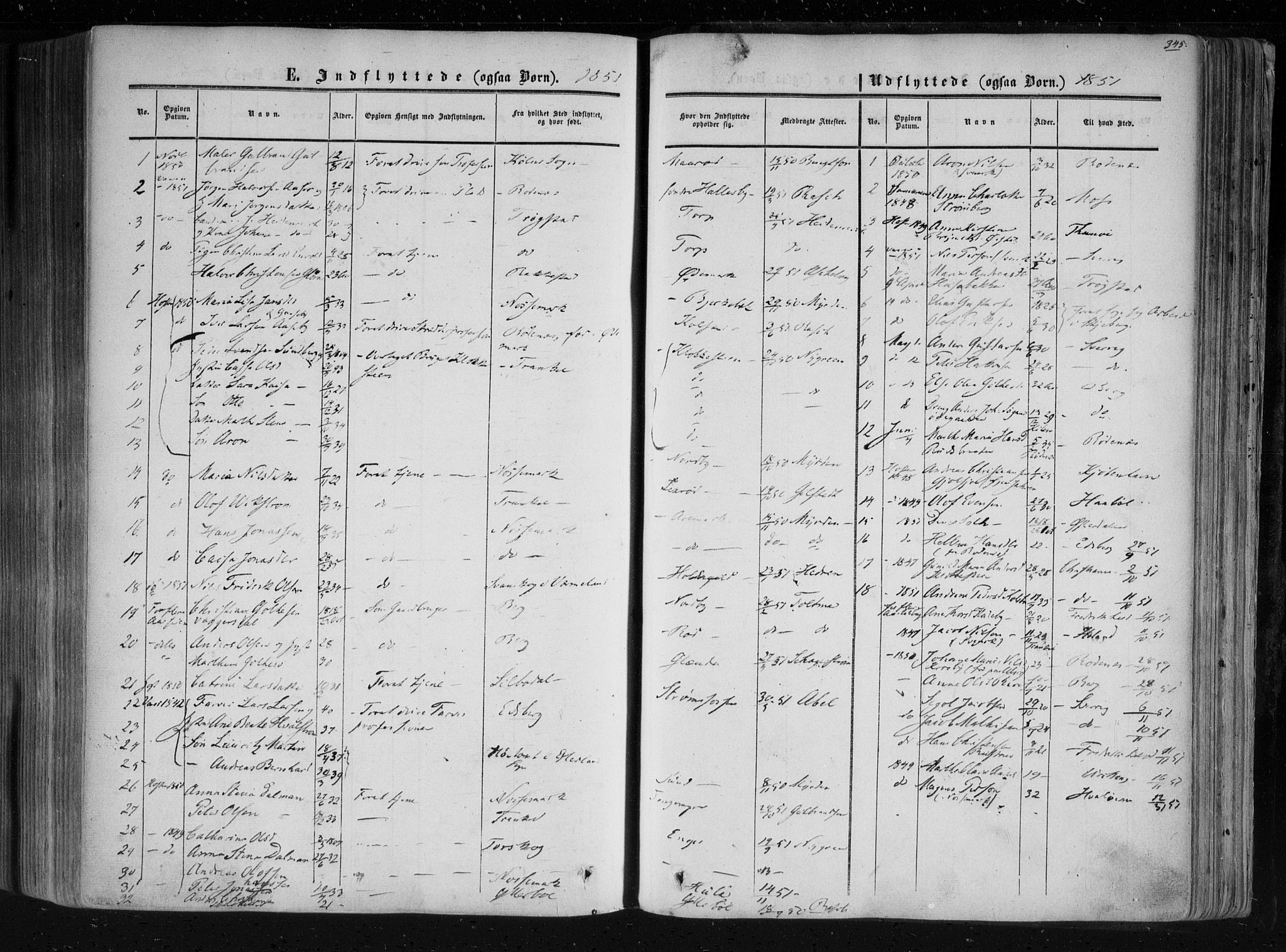 Aremark prestekontor Kirkebøker, SAO/A-10899/F/Fc/L0003: Parish register (official) no. III 3, 1850-1865, p. 345