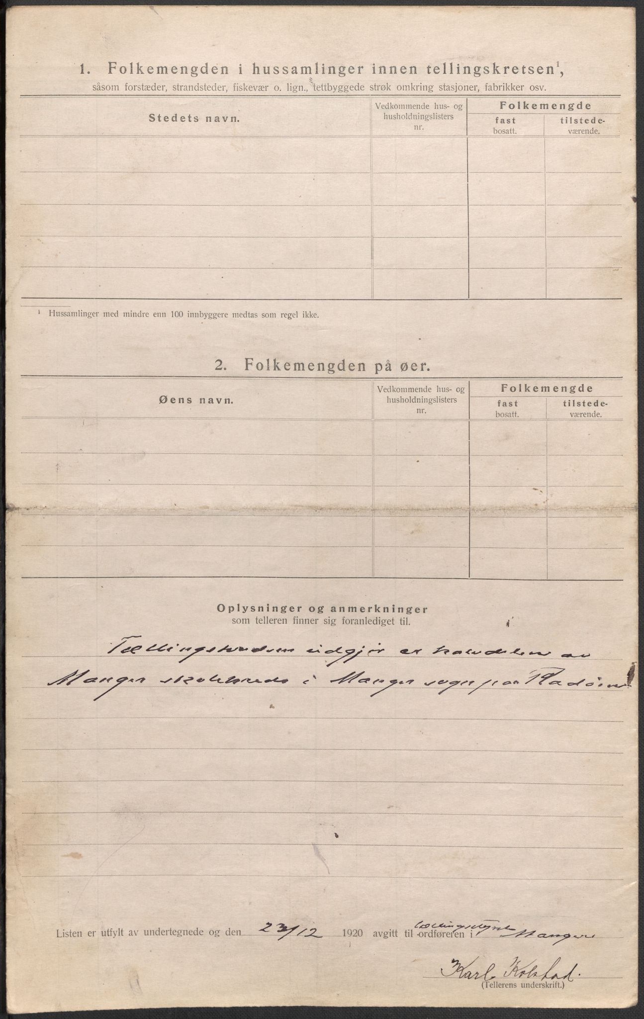 SAB, 1920 census for Manger, 1920, p. 33