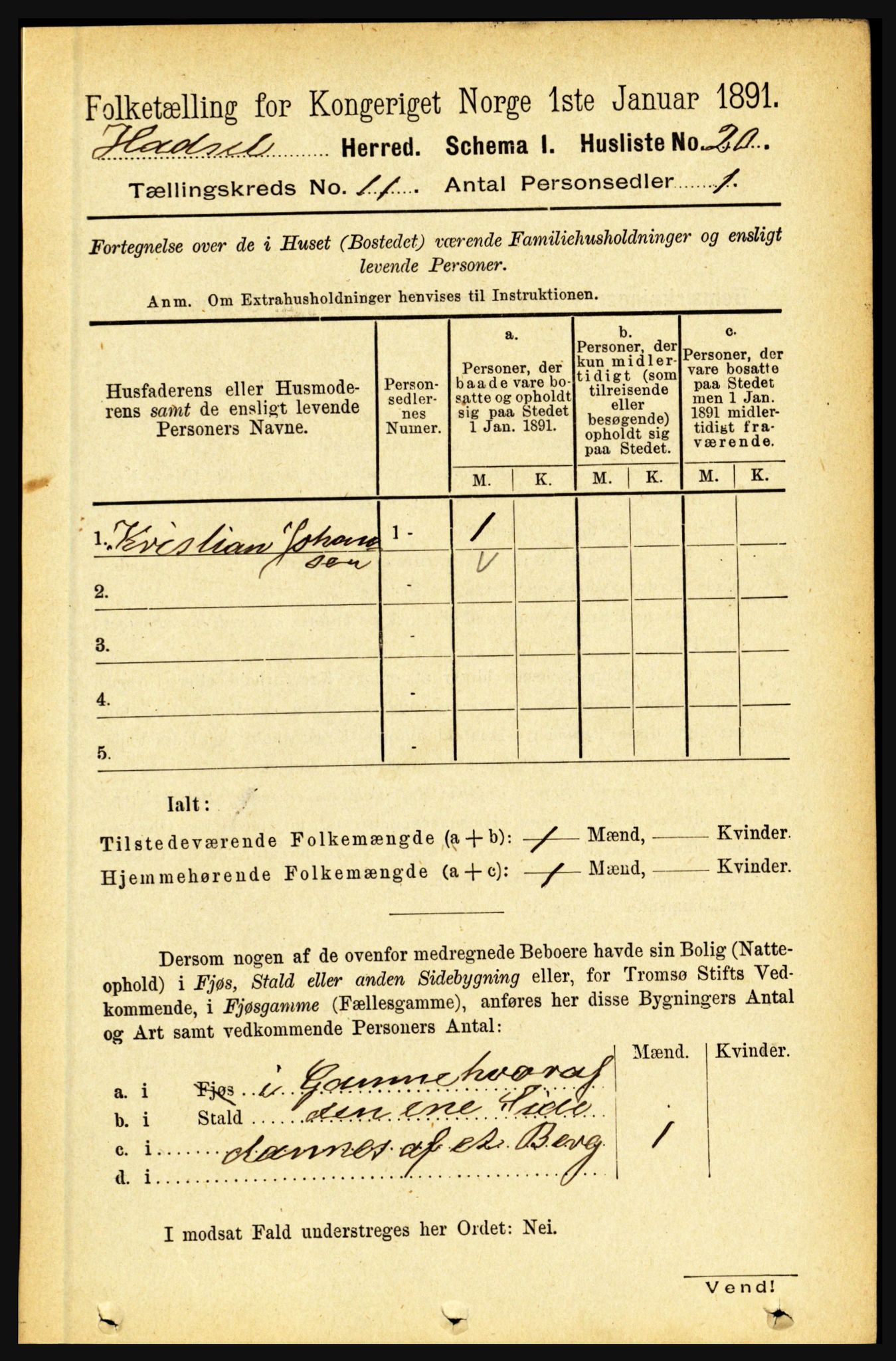 RA, 1891 census for 1866 Hadsel, 1891, p. 4662