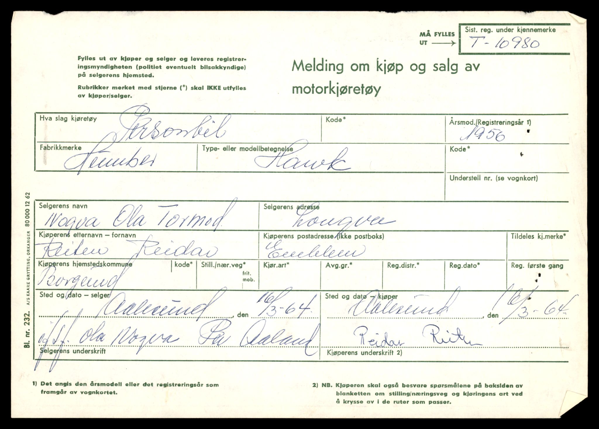 Møre og Romsdal vegkontor - Ålesund trafikkstasjon, AV/SAT-A-4099/F/Fe/L0025: Registreringskort for kjøretøy T 10931 - T 11045, 1927-1998, p. 1353