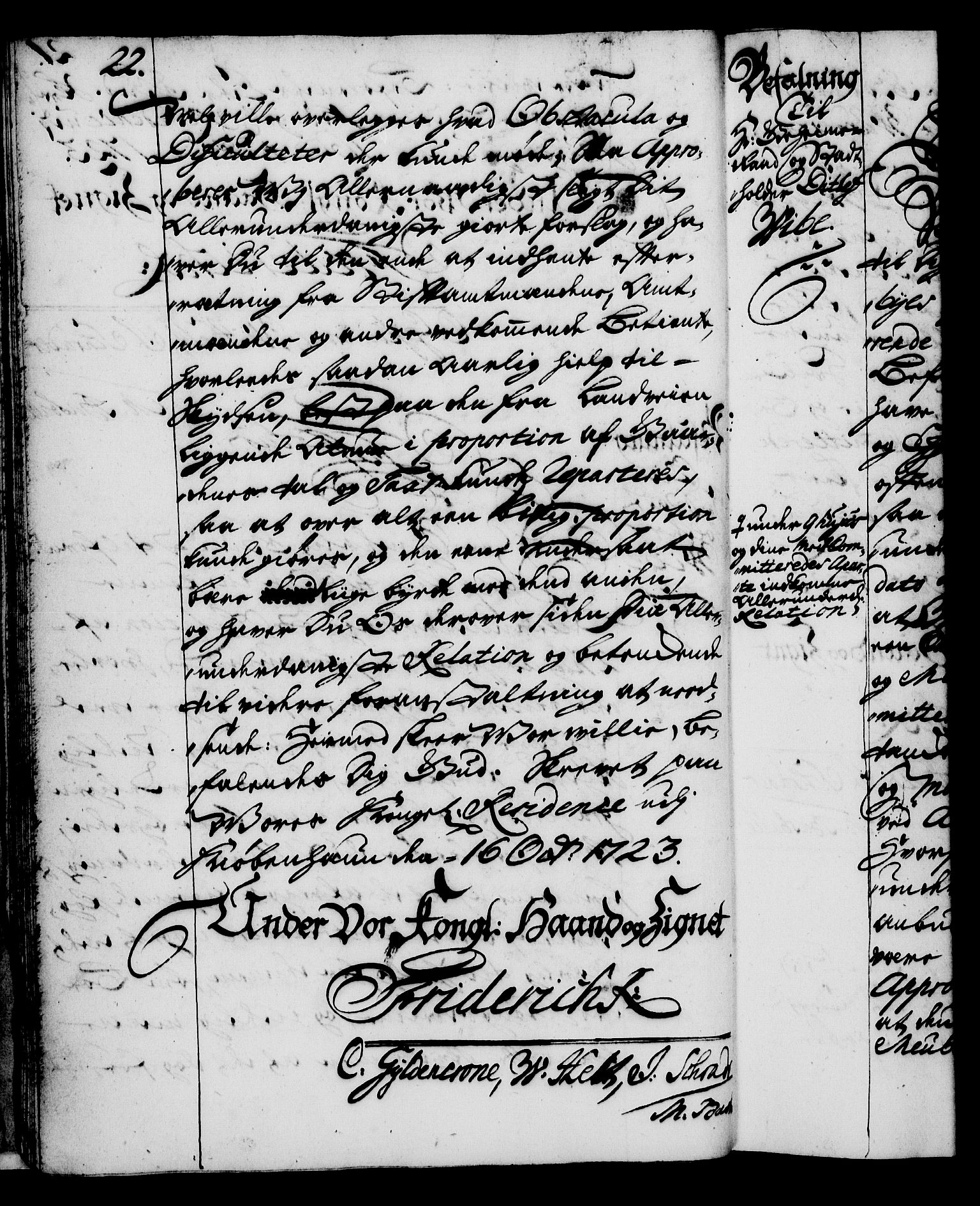 Rentekammeret, Kammerkanselliet, AV/RA-EA-3111/G/Gg/Gga/L0002: Norsk ekspedisjonsprotokoll med register (merket RK 53.2), 1723-1727, p. 22