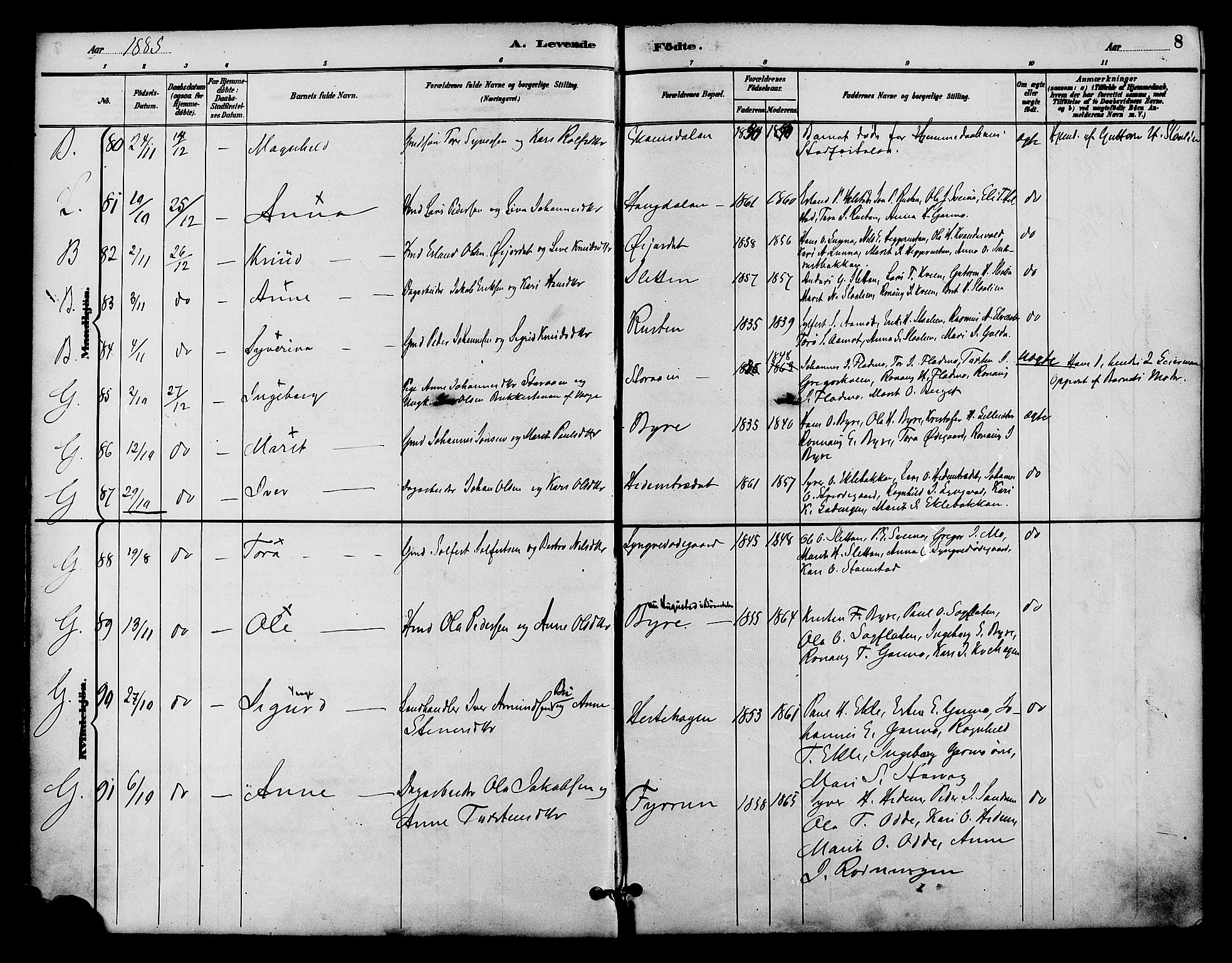 Lom prestekontor, AV/SAH-PREST-070/K/L0008: Parish register (official) no. 8, 1885-1898, p. 8