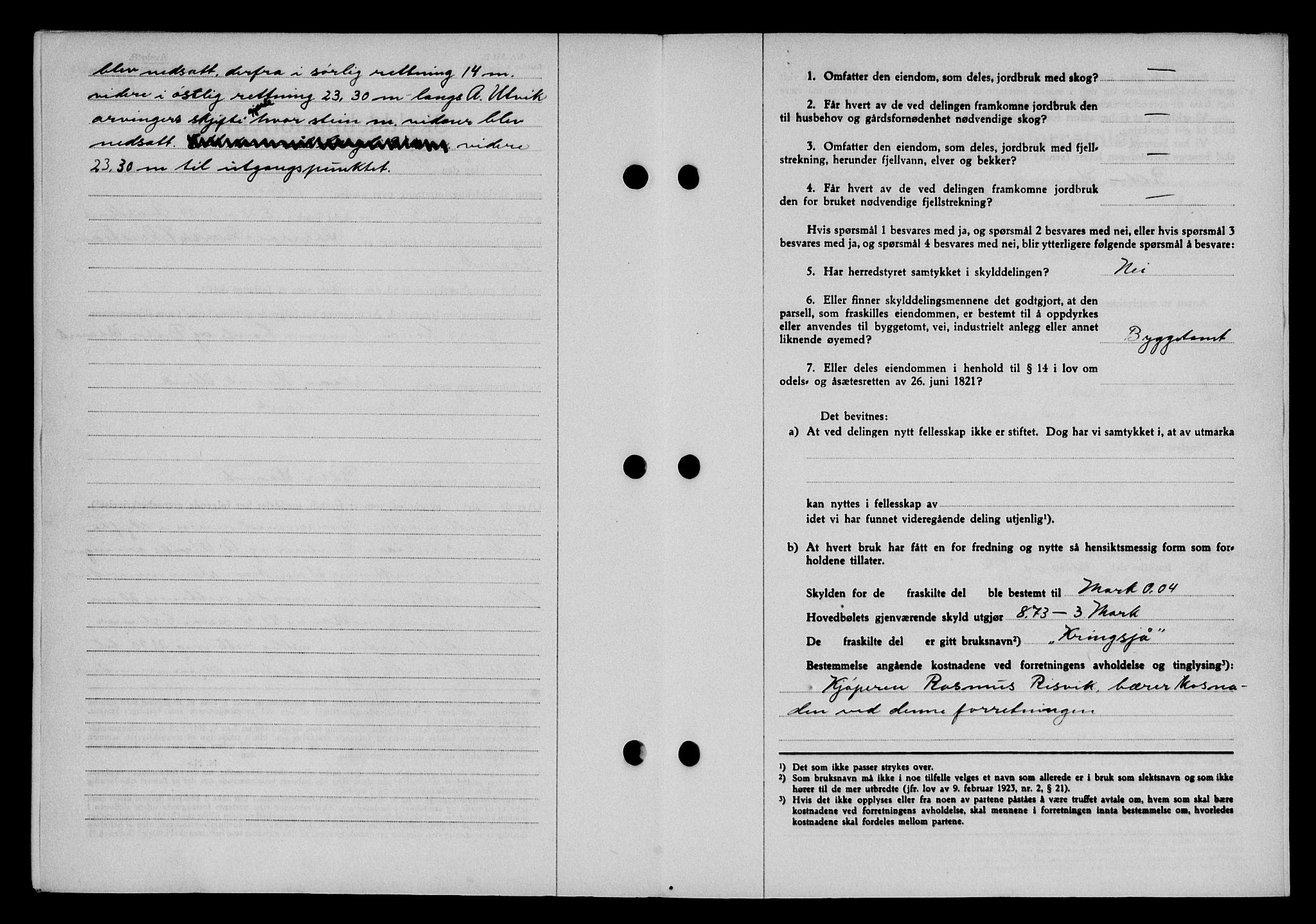 Karmsund sorenskriveri, SAST/A-100311/01/II/IIB/L0080: Mortgage book no. 61A, 1943-1943, Diary no: : 1103/1943