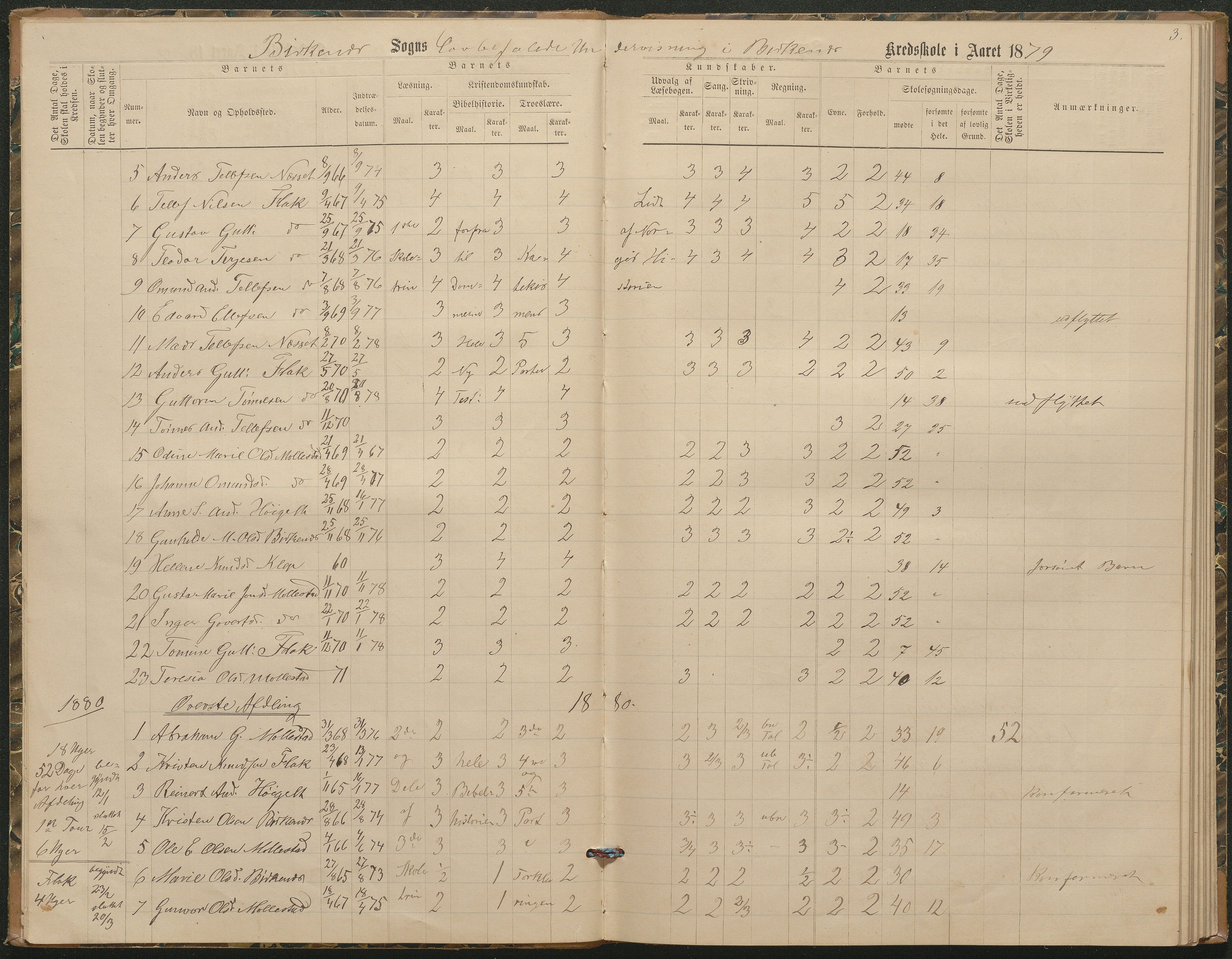 Birkenes kommune, Birkenes krets/Birkeland folkeskole frem til 1991, AAKS/KA0928-550a_91/F02/L0003: Skoleprotokoll, 1879-1891, p. 3