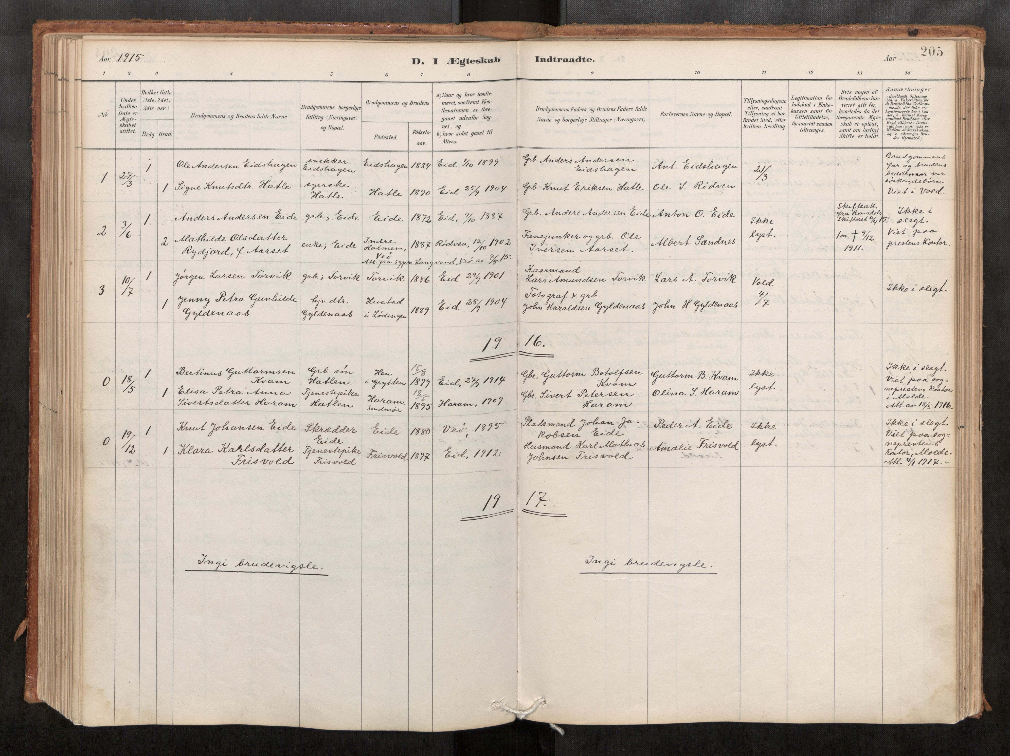 Ministerialprotokoller, klokkerbøker og fødselsregistre - Møre og Romsdal, AV/SAT-A-1454/542/L0553: Parish register (official) no. 542A03, 1885-1925, p. 205