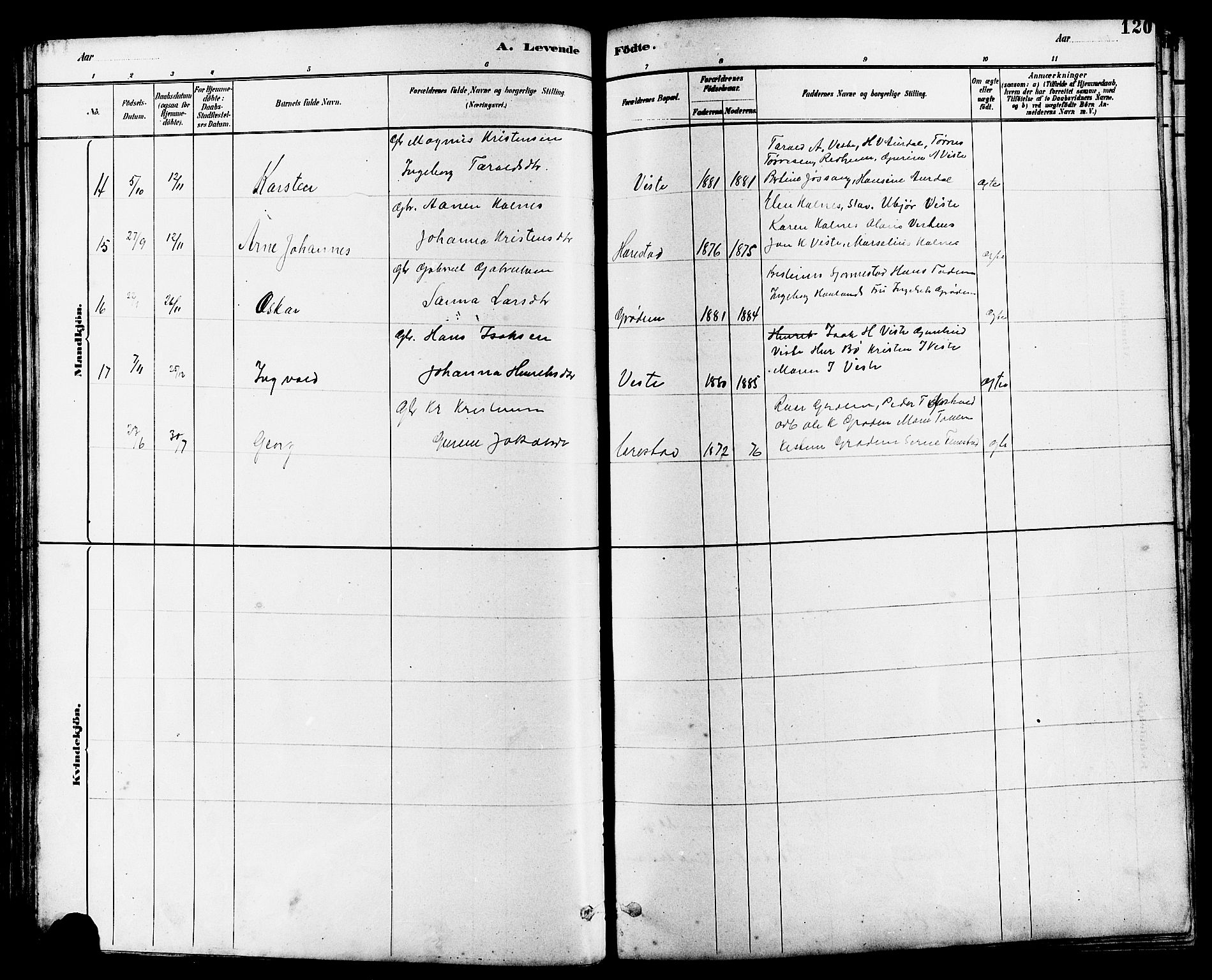 Hetland sokneprestkontor, SAST/A-101826/30/30BB/L0006: Parish register (copy) no. B 6, 1878-1921, p. 120