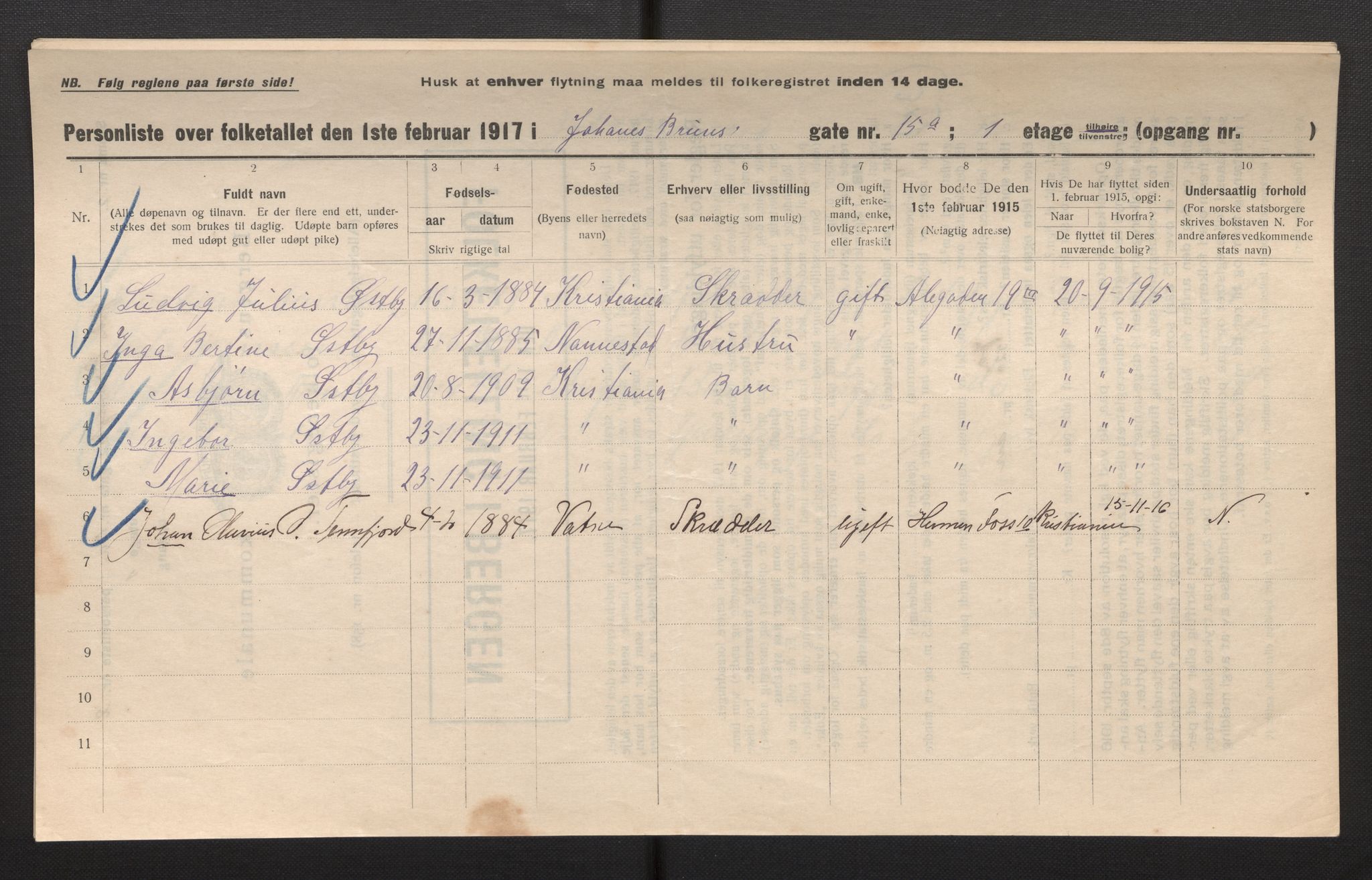 SAB, Municipal Census 1917 for Bergen, 1917, p. 15980