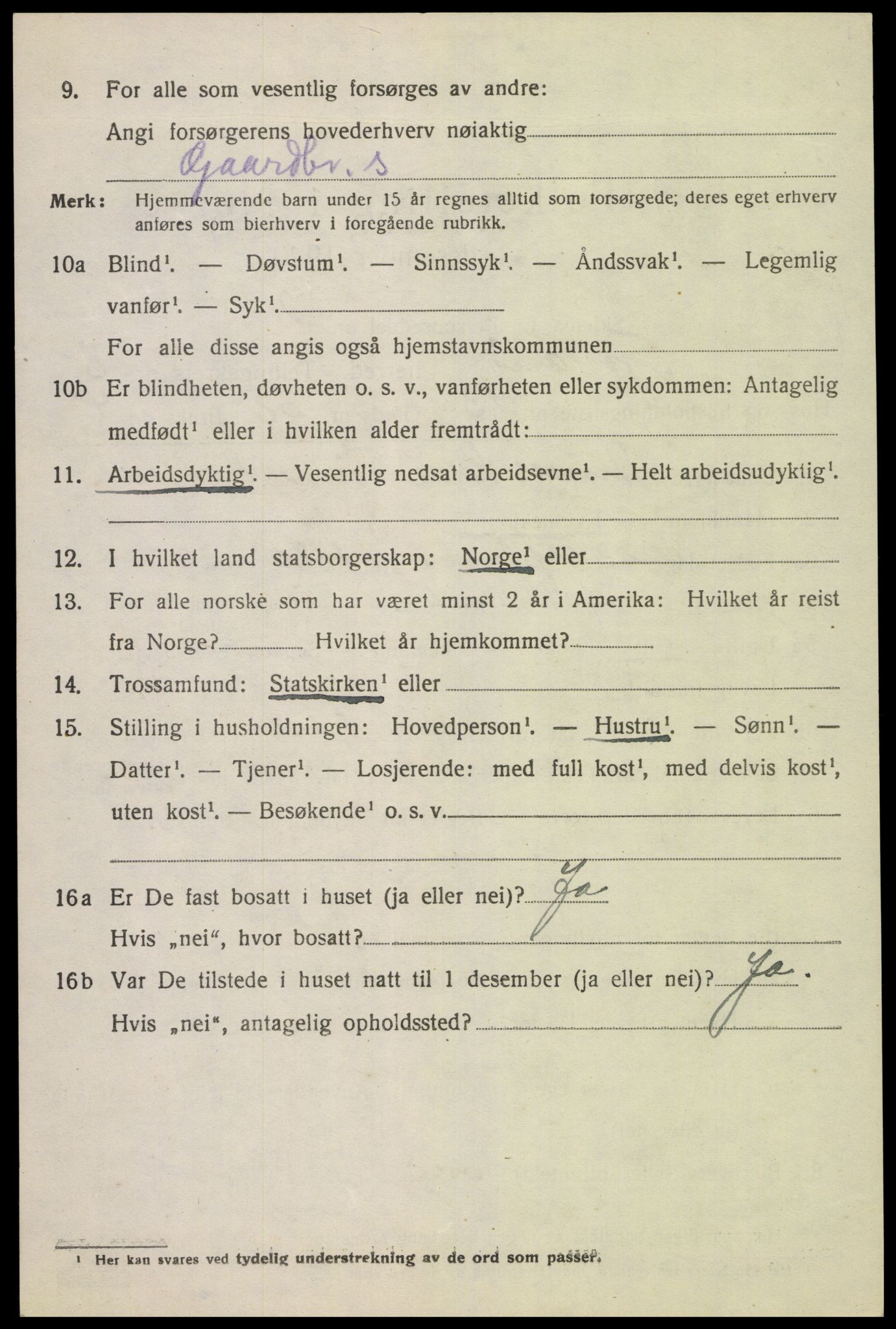 SAK, 1920 census for Fjotland, 1920, p. 2125