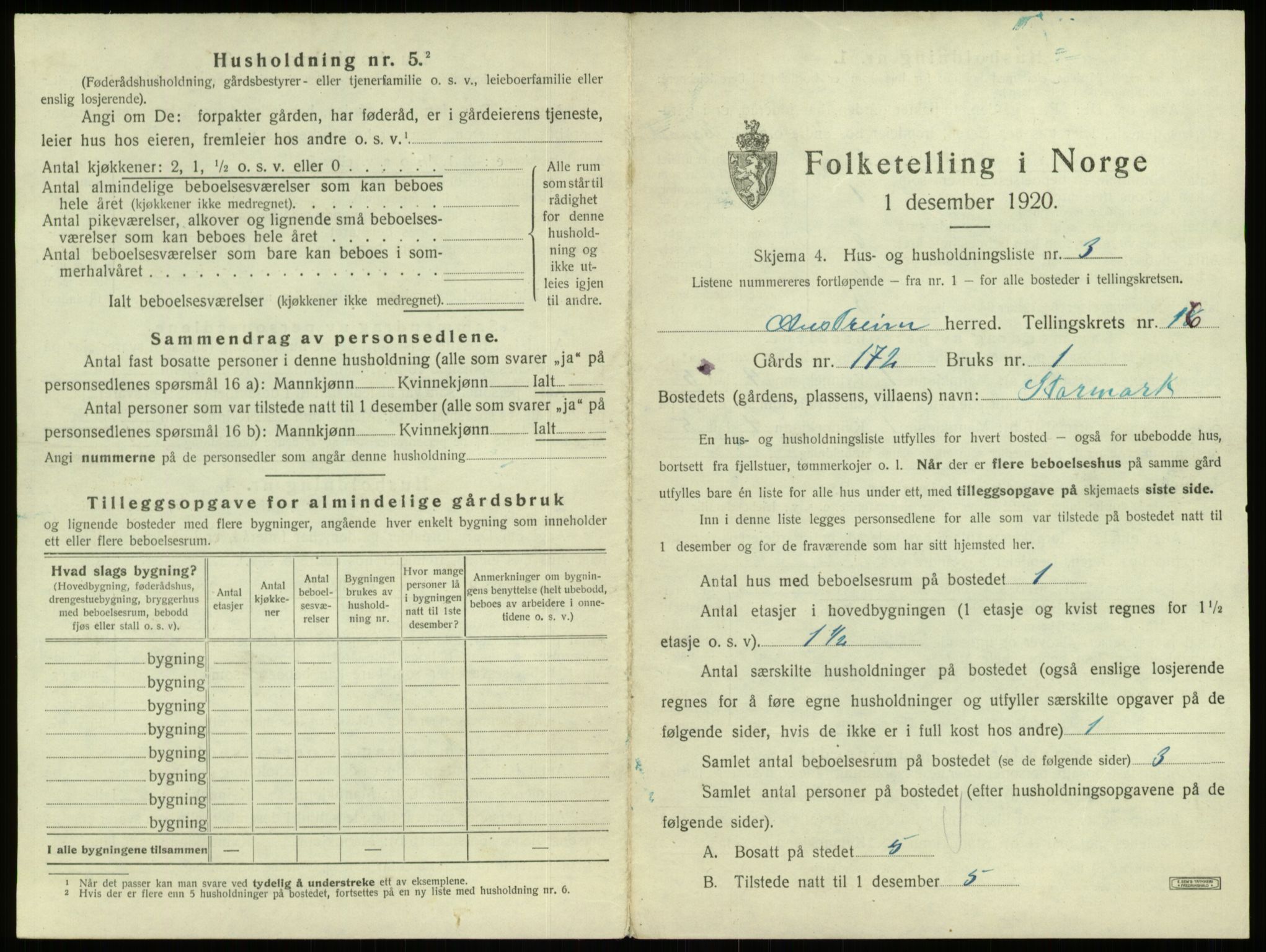 SAB, 1920 census for Austrheim, 1920, p. 724