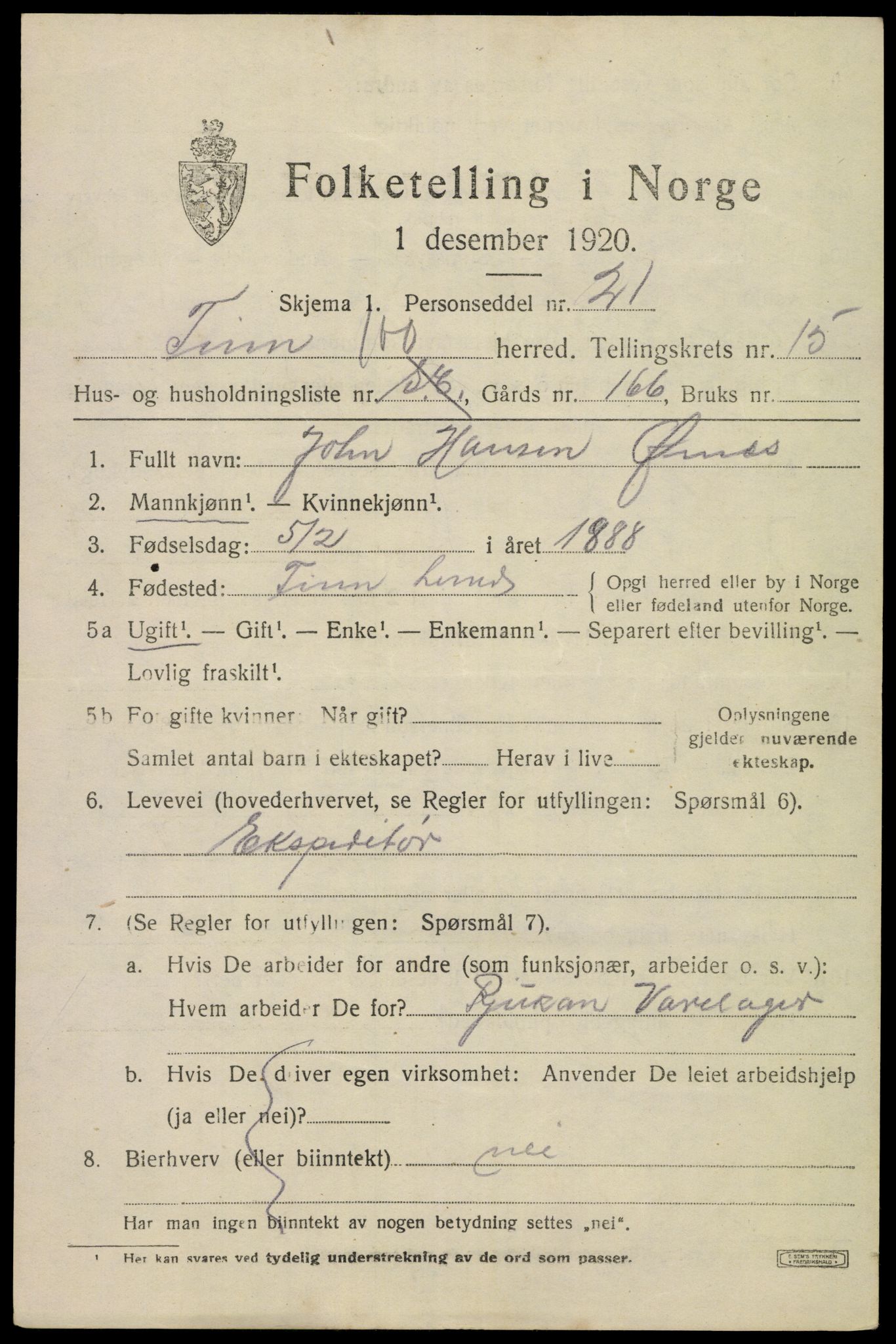 SAKO, 1920 census for Tinn, 1920, p. 15060