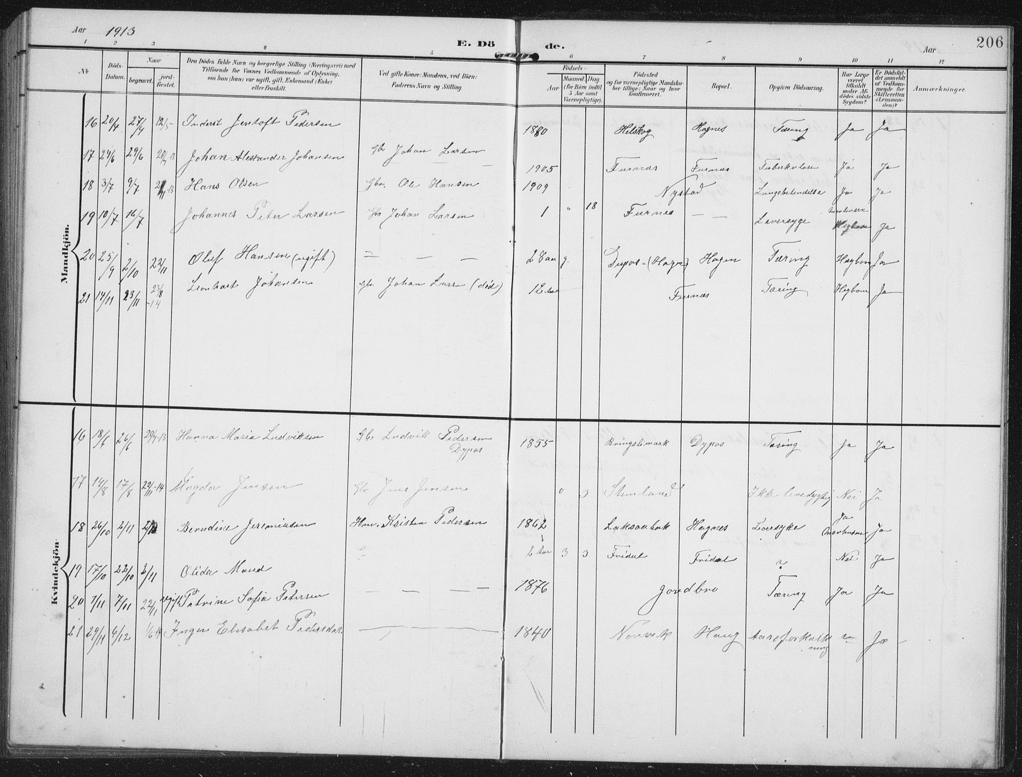 Ministerialprotokoller, klokkerbøker og fødselsregistre - Nordland, AV/SAT-A-1459/851/L0726: Parish register (copy) no. 851C01, 1902-1924, p. 206