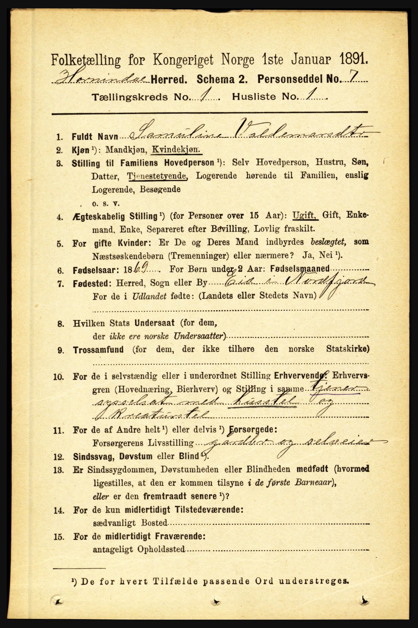 RA, 1891 census for 1444 Hornindal, 1891, p. 67