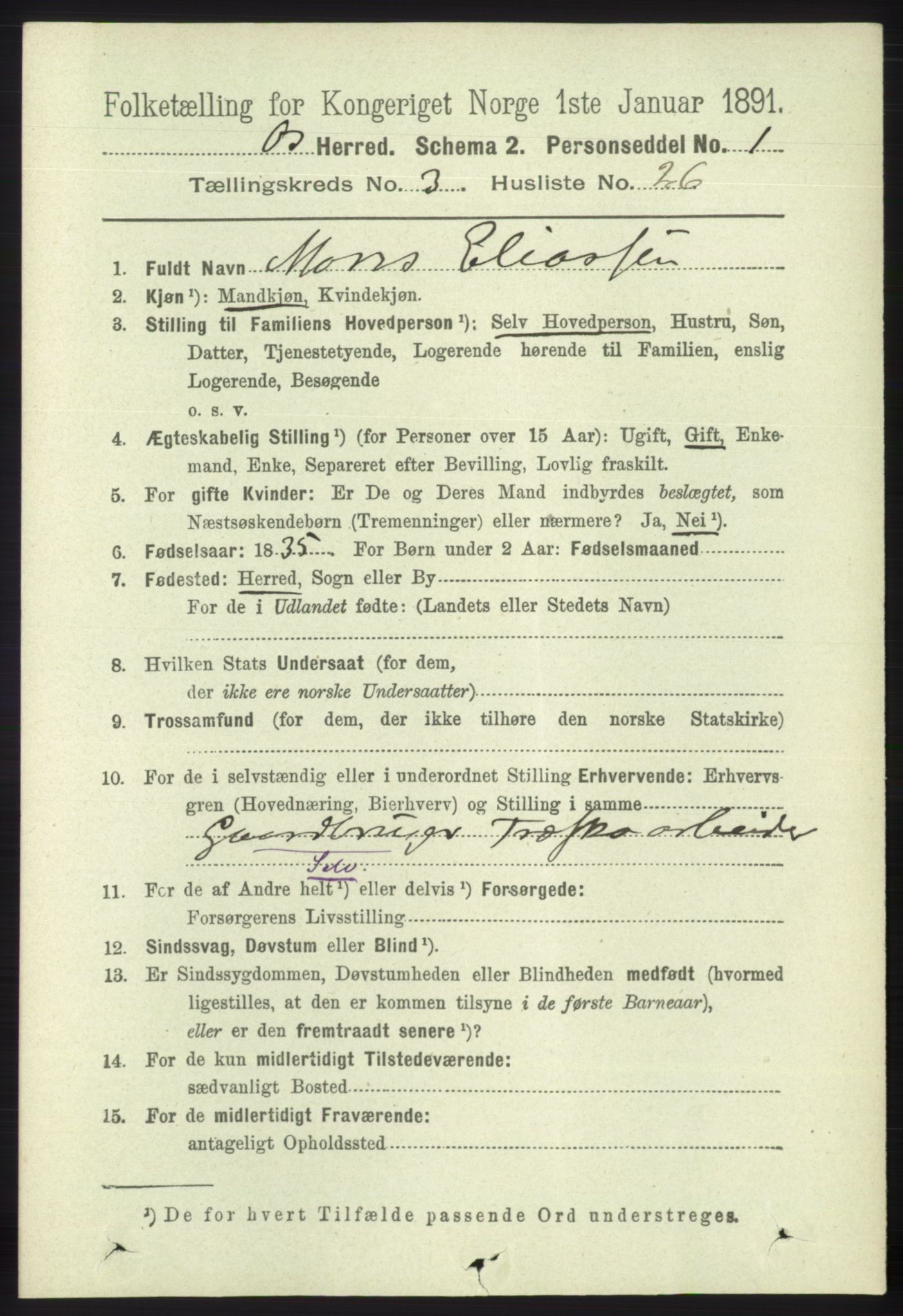 RA, 1891 census for 1243 Os, 1891, p. 1036