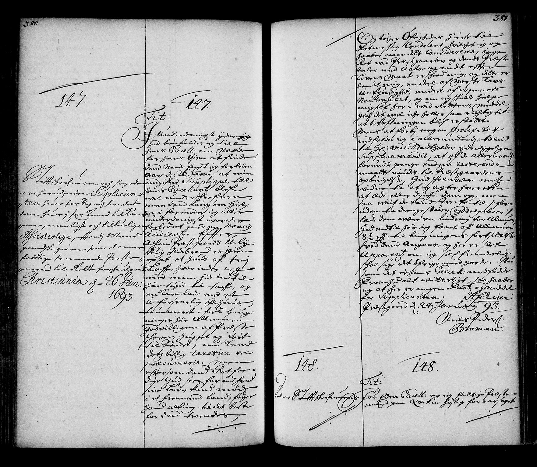 Stattholderembetet 1572-1771, AV/RA-EA-2870/Ae/L0010: Supplikasjons- og resolusjonsprotokoll, 1692-1693, p. 380-381