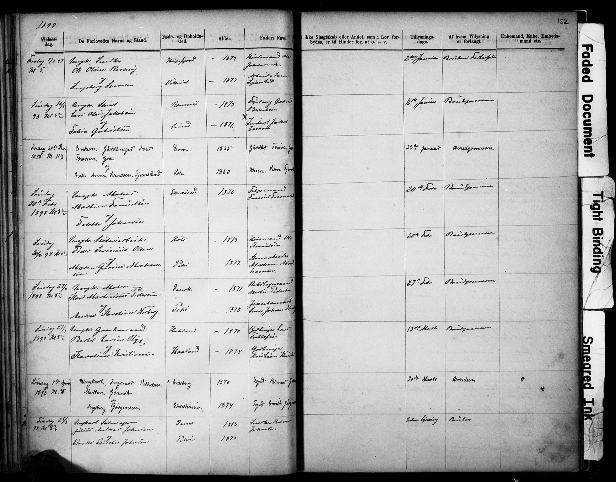 Domkirken sokneprestkontor, SAST/A-101812/001/30/30BB/L0014: Parish register (copy) no. B 14, 1875-1902, p. 152