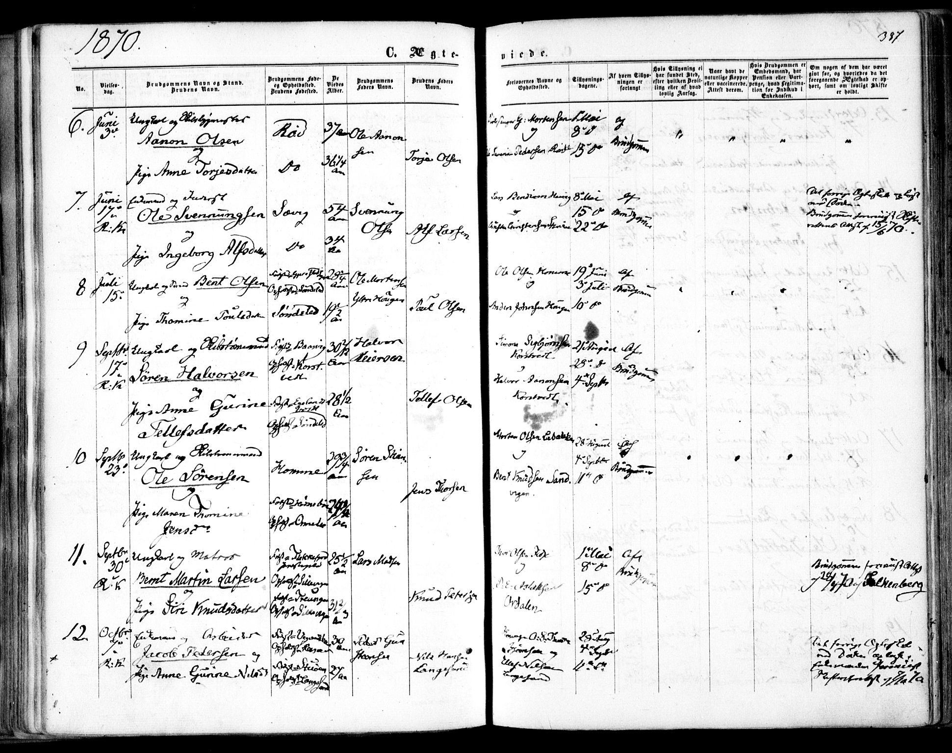 Søndeled sokneprestkontor, SAK/1111-0038/F/Fa/L0003: Parish register (official) no. A 3, 1861-1879, p. 387