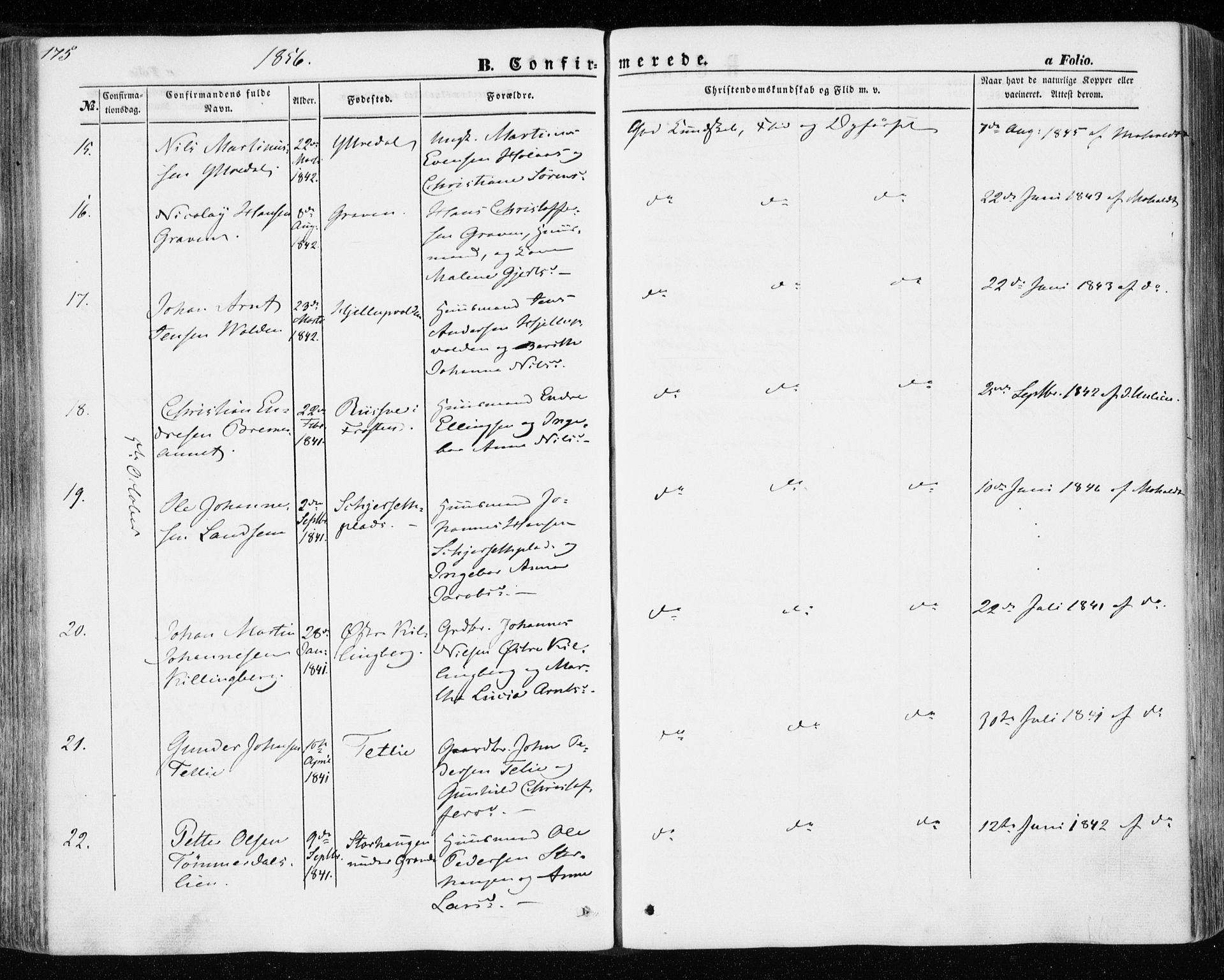 Ministerialprotokoller, klokkerbøker og fødselsregistre - Nord-Trøndelag, SAT/A-1458/701/L0008: Parish register (official) no. 701A08 /1, 1854-1863, p. 175