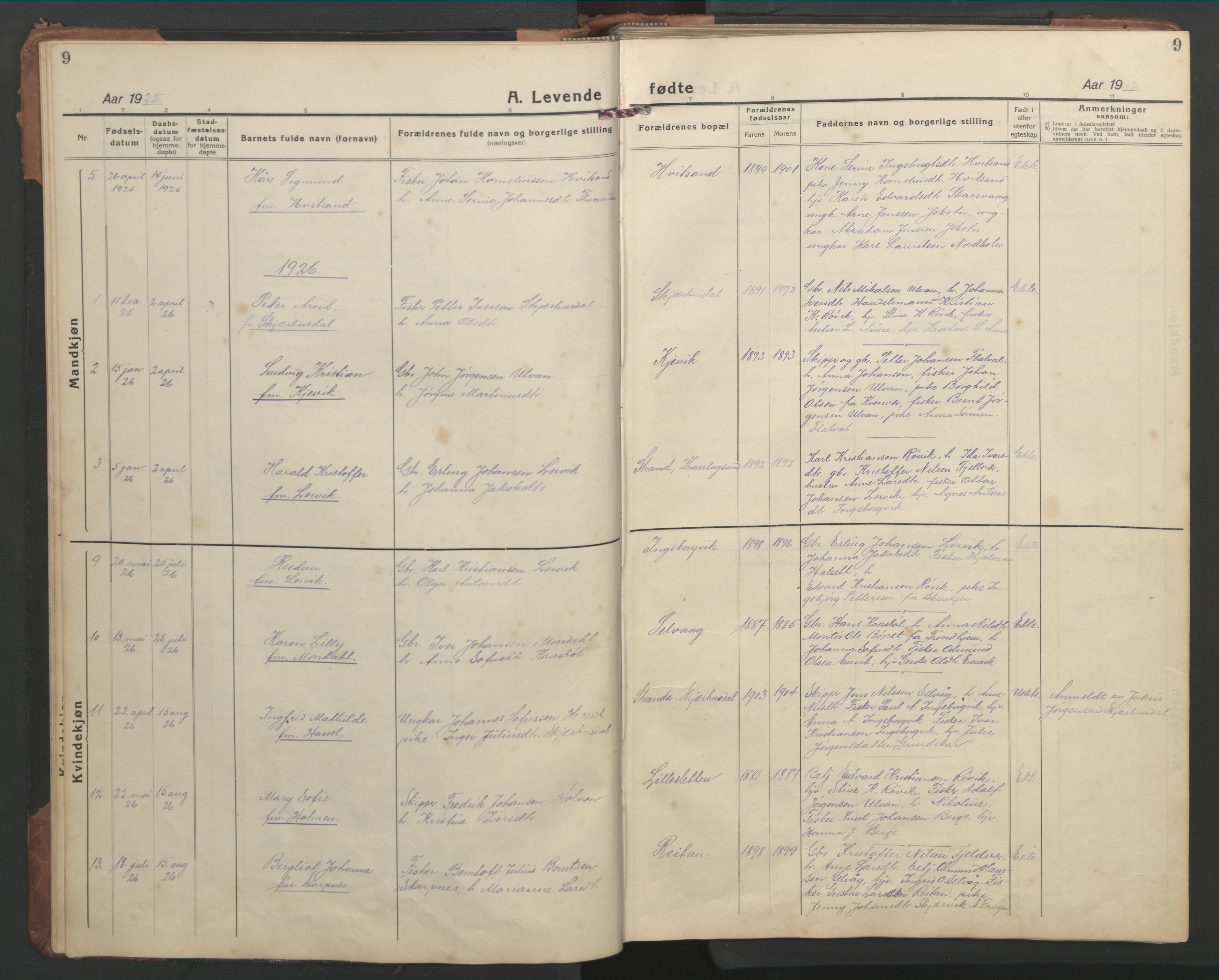Ministerialprotokoller, klokkerbøker og fødselsregistre - Sør-Trøndelag, SAT/A-1456/638/L0569: Parish register (copy) no. 638C01, 1923-1961, p. 9