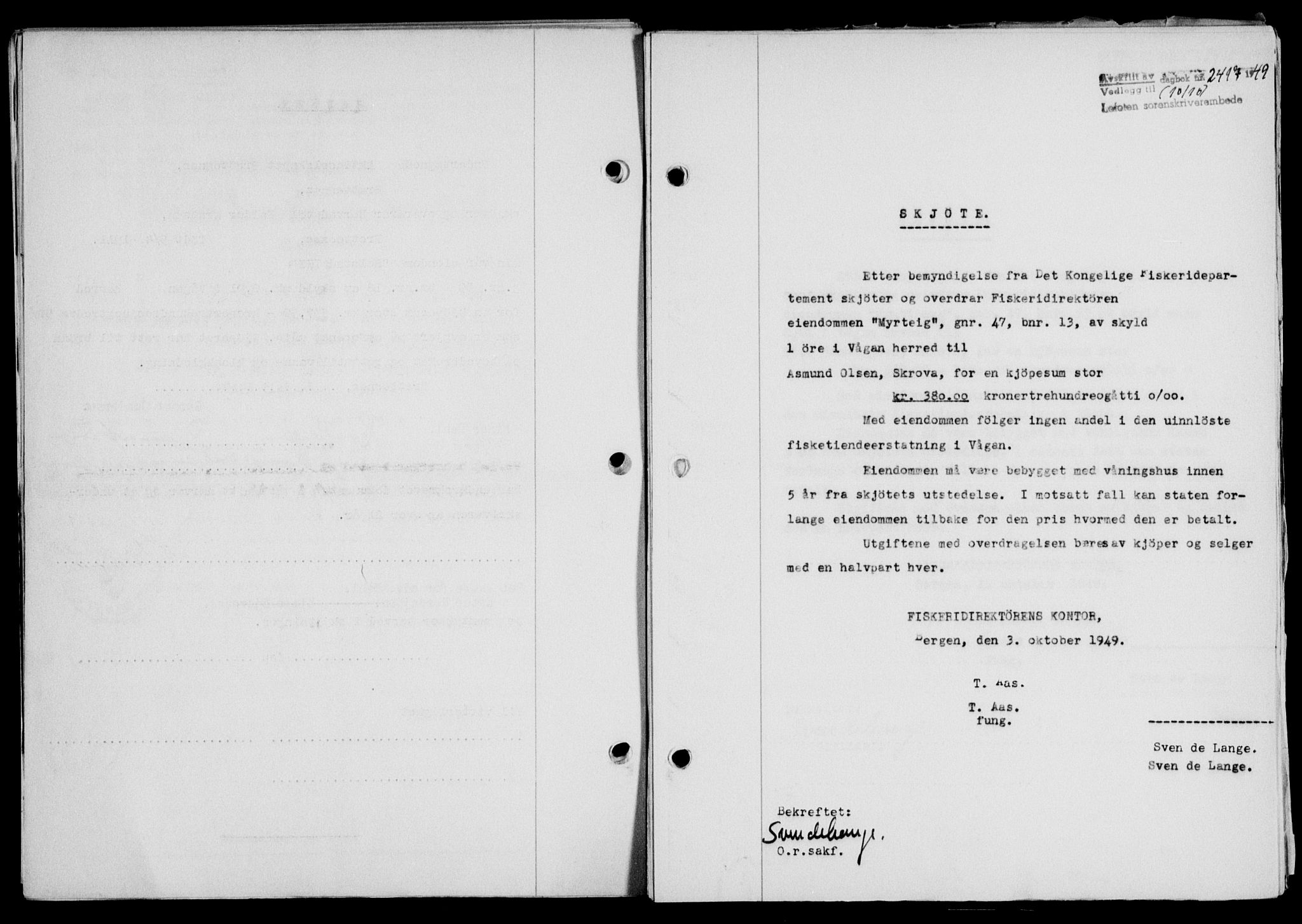 Lofoten sorenskriveri, SAT/A-0017/1/2/2C/L0022a: Mortgage book no. 22a, 1949-1950, Diary no: : 2417/1949