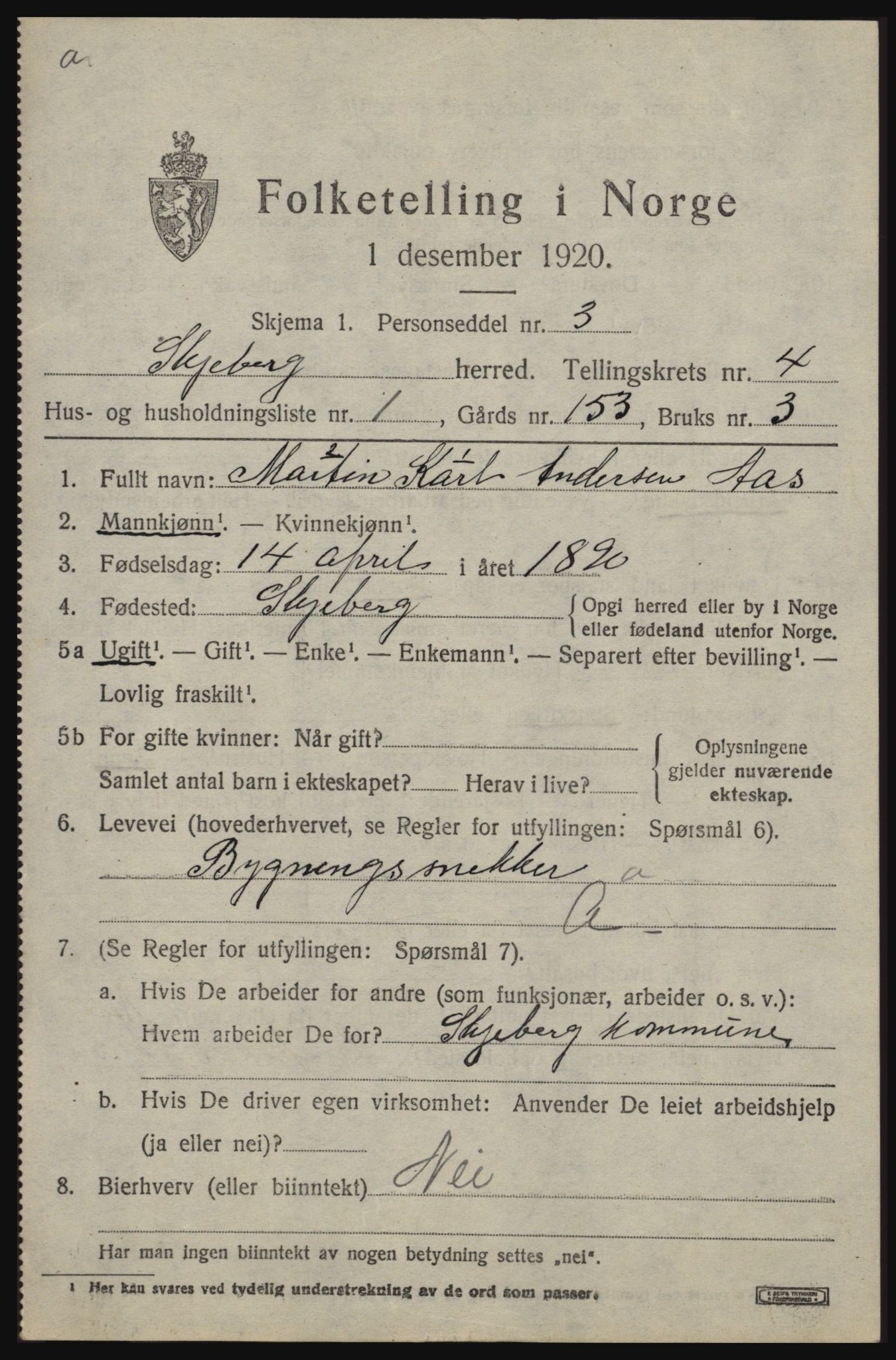 SAO, 1920 census for Skjeberg, 1920, p. 4979