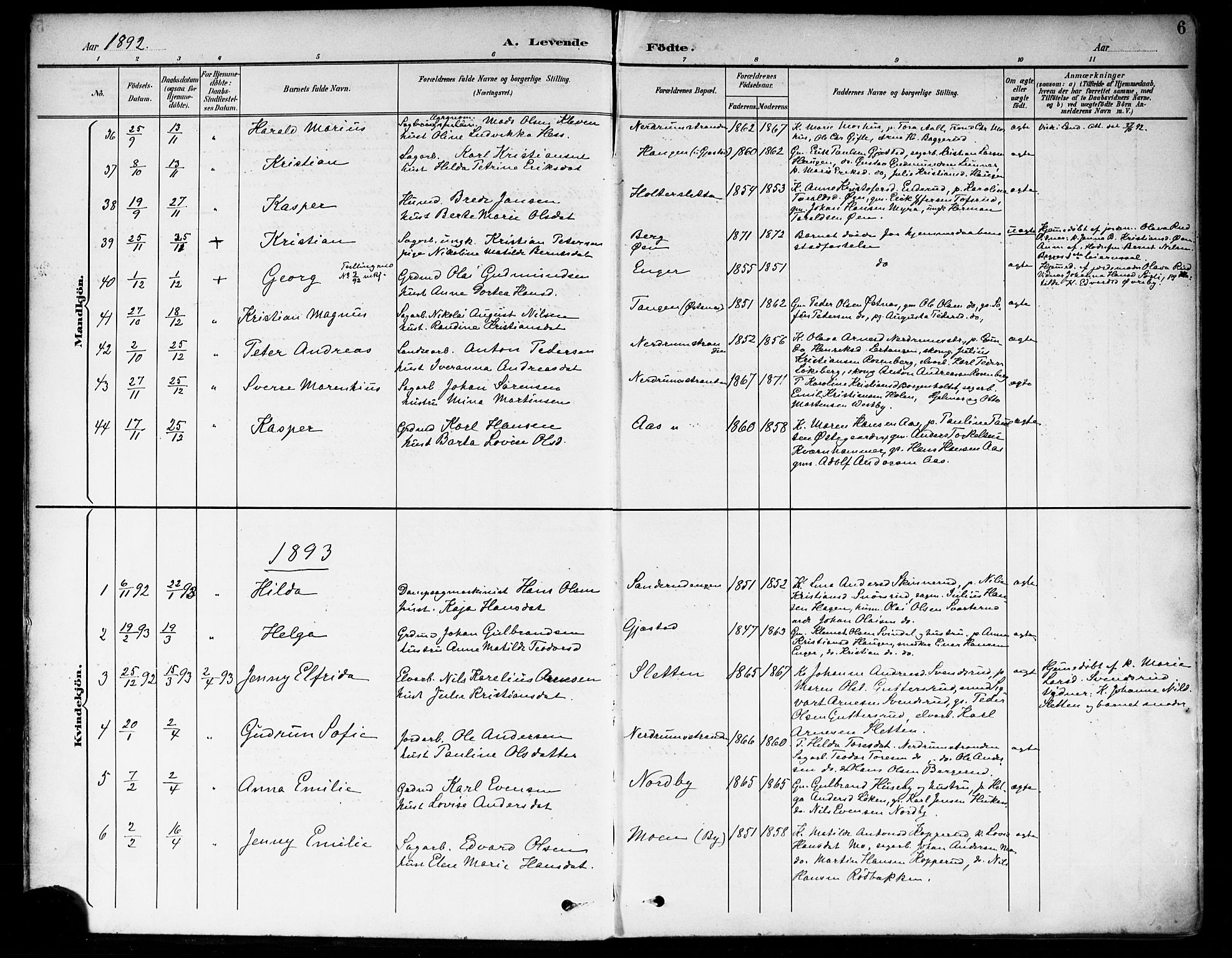 Fet prestekontor Kirkebøker, SAO/A-10370a/F/Fa/L0015: Parish register (official) no. I 15, 1892-1904, p. 6