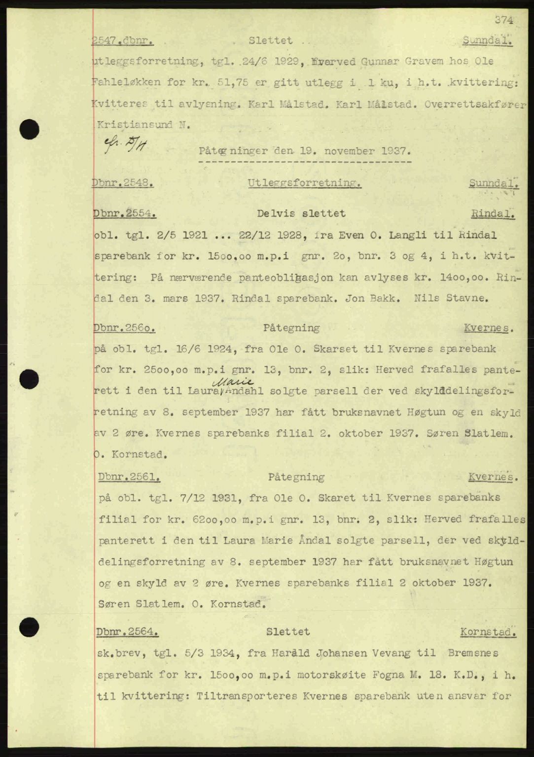 Nordmøre sorenskriveri, AV/SAT-A-4132/1/2/2Ca: Mortgage book no. C80, 1936-1939, Diary no: : 2547/1937