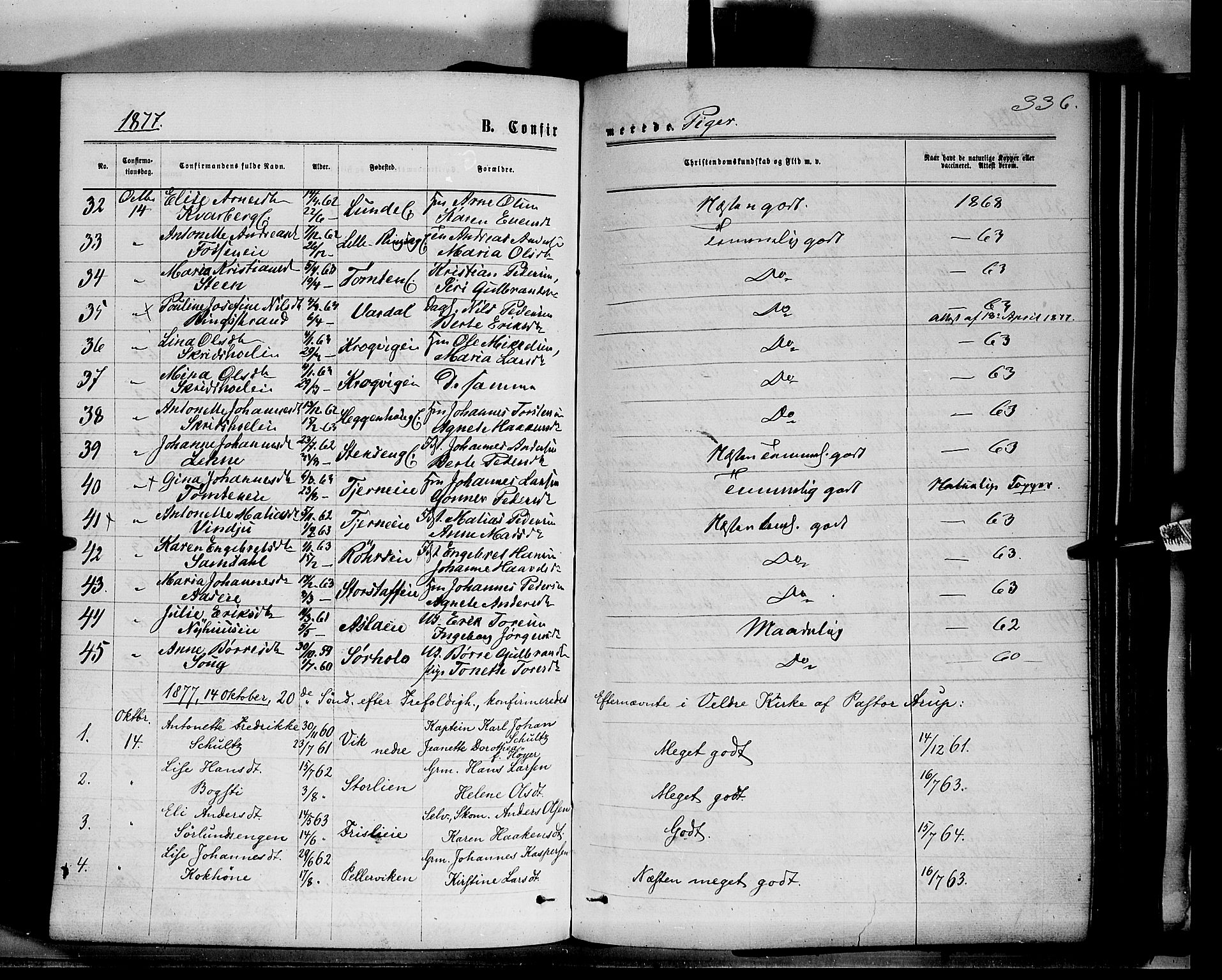 Ringsaker prestekontor, AV/SAH-PREST-014/K/Ka/L0011: Parish register (official) no. 11, 1870-1878, p. 336