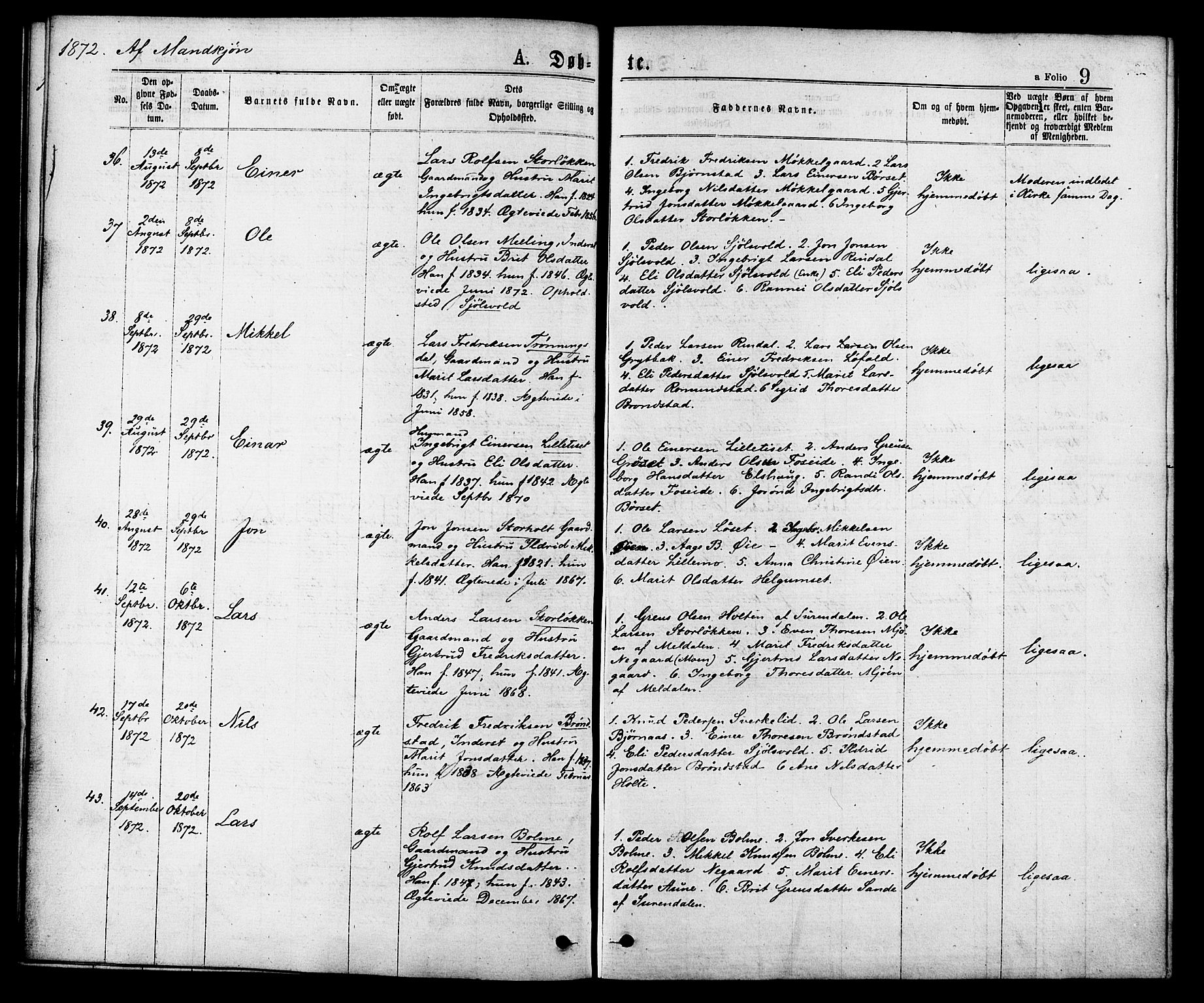 Ministerialprotokoller, klokkerbøker og fødselsregistre - Møre og Romsdal, AV/SAT-A-1454/598/L1068: Parish register (official) no. 598A02, 1872-1881, p. 9