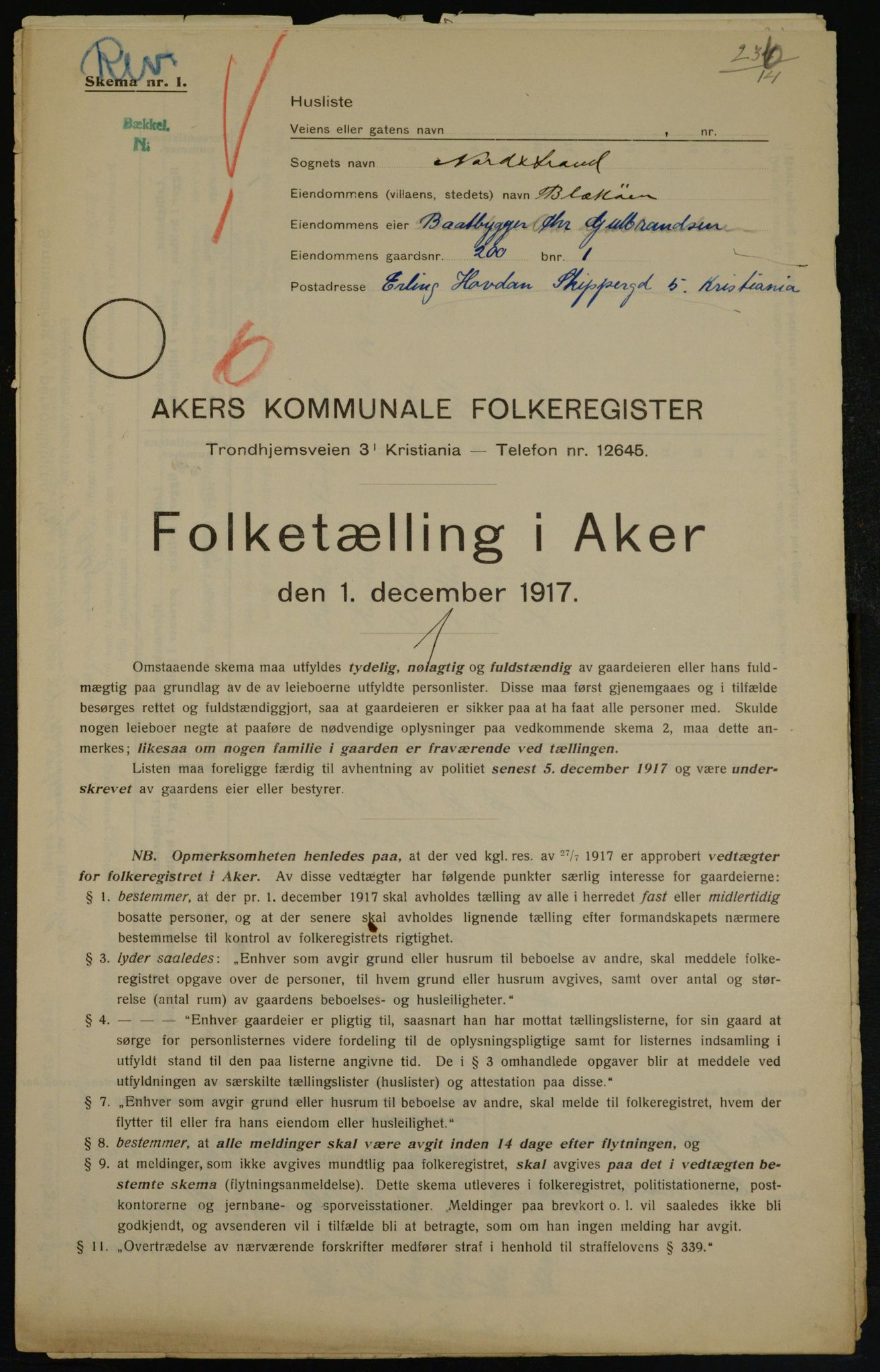 OBA, Municipal Census 1917 for Aker, 1917, p. 21635