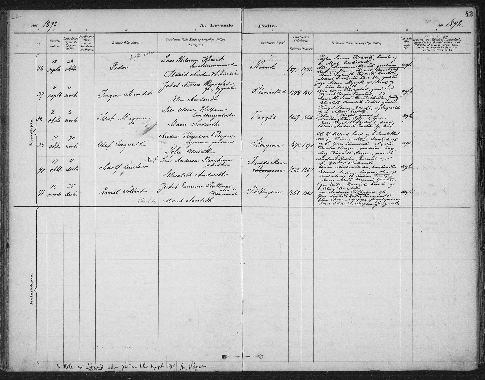 Ministerialprotokoller, klokkerbøker og fødselsregistre - Møre og Romsdal, AV/SAT-A-1454/586/L0988: Parish register (official) no. 586A14, 1893-1905, p. 42