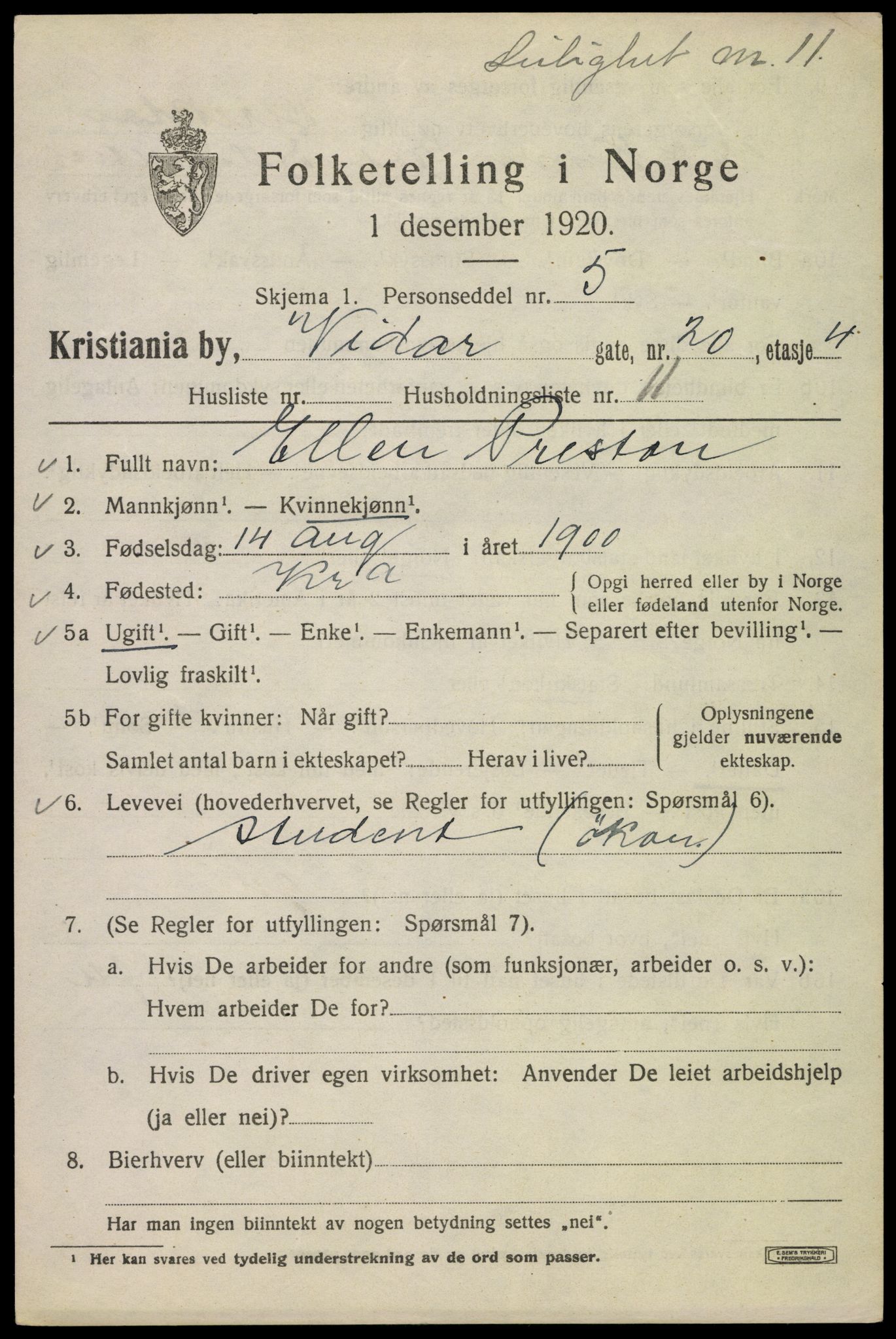 SAO, 1920 census for Kristiania, 1920, p. 636759