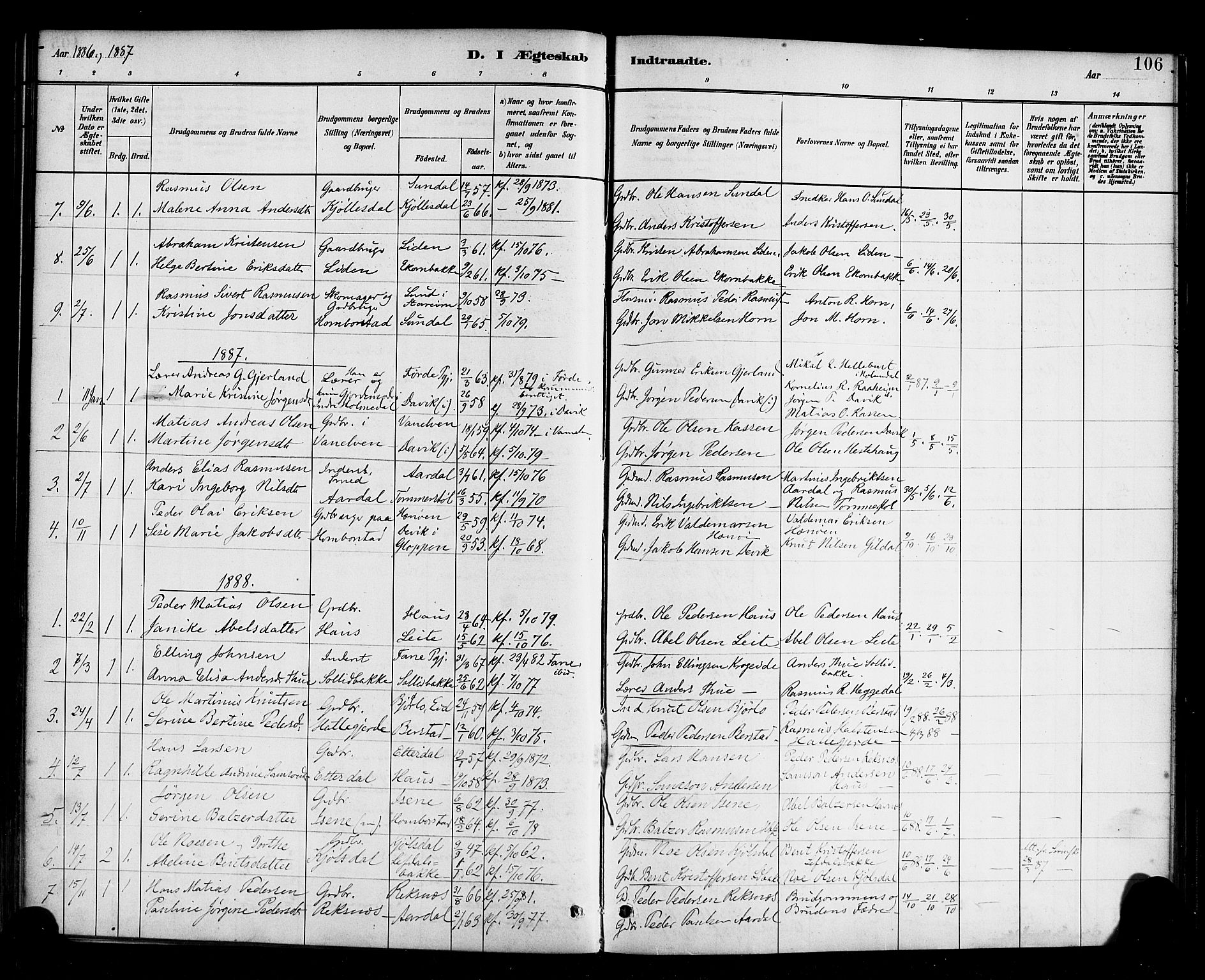 Davik sokneprestembete, AV/SAB-A-79701/H/Haa/Haab/L0001: Parish register (official) no. B 1, 1882-1900, p. 106