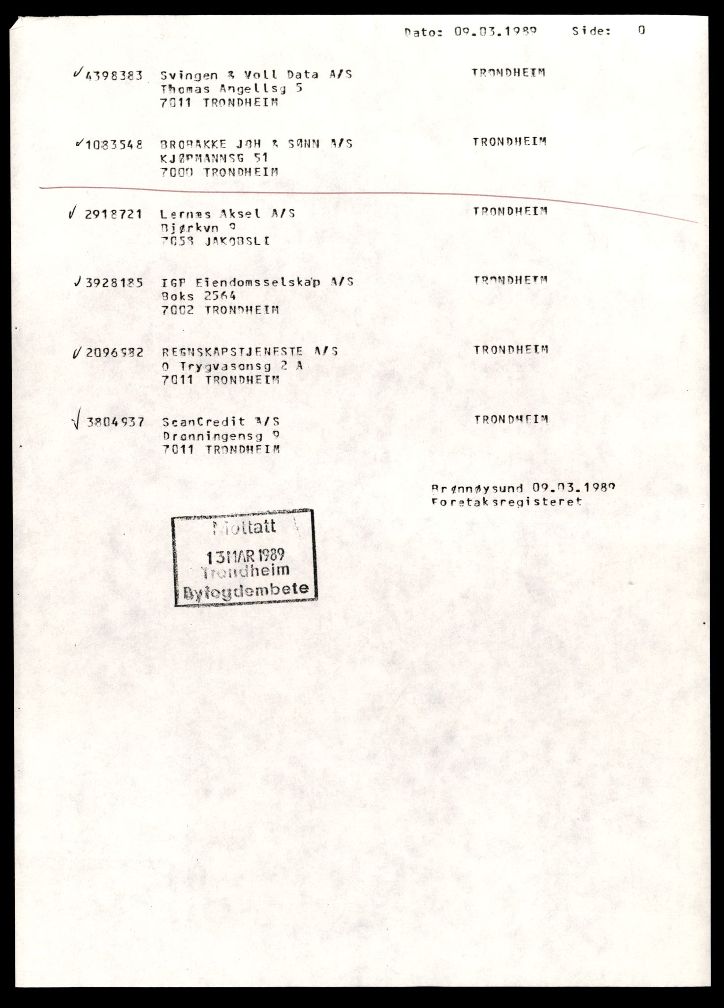 Trondheim byfogd, AV/SAT-A-0003/2/J/Jd/Jdd/L0008: Aksjeselskap, Bro-Brå, 1944-1990, p. 1