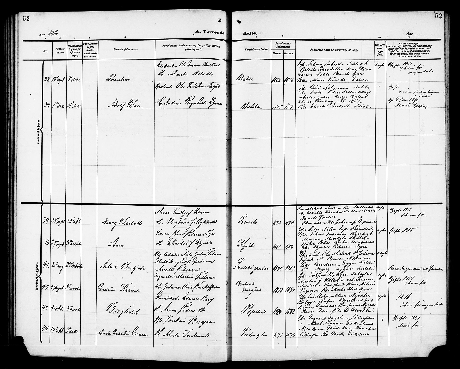 Stord sokneprestembete, AV/SAB-A-78201/H/Hab: Parish register (copy) no. A 3, 1910-1919, p. 52