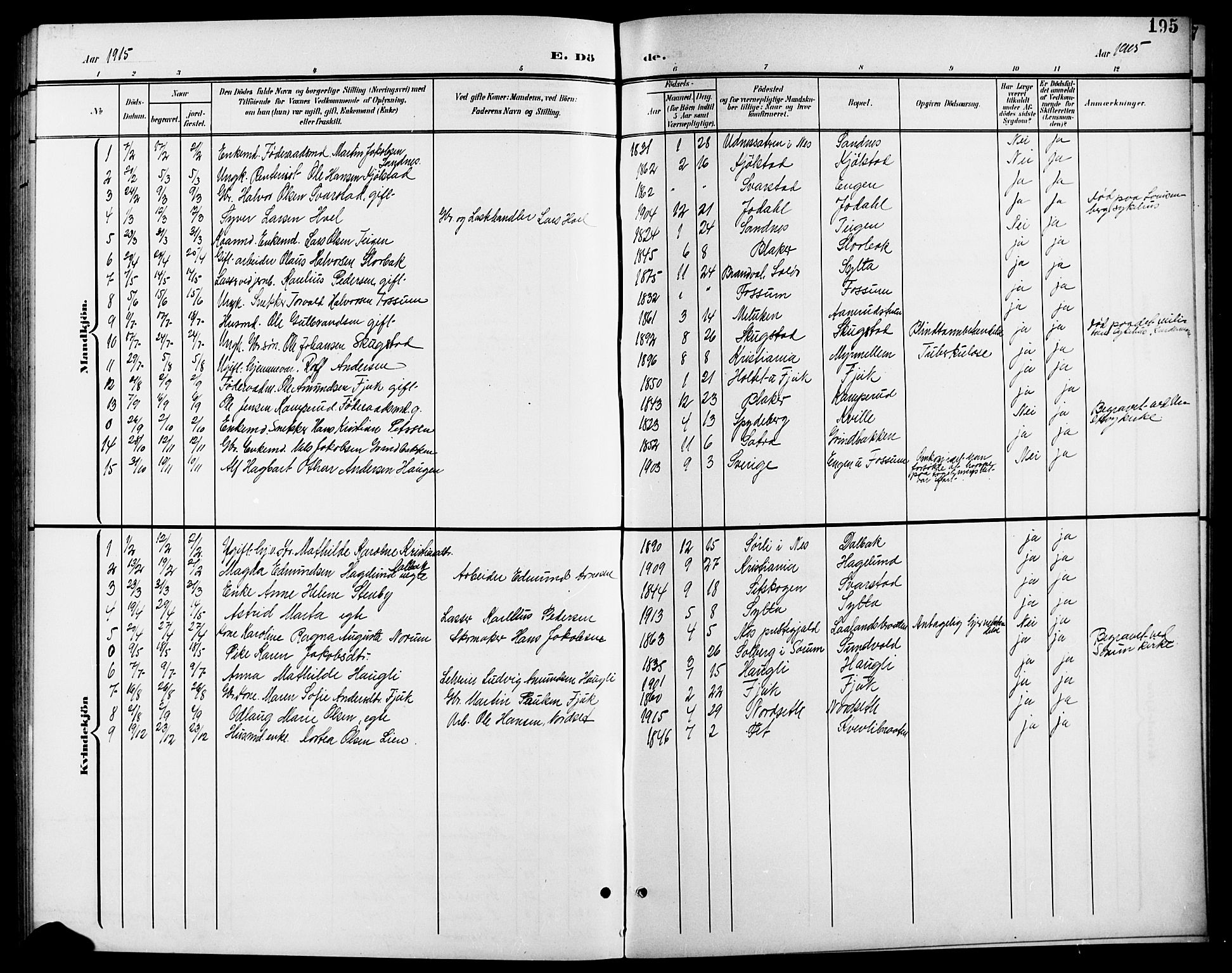 Aurskog prestekontor Kirkebøker, SAO/A-10304a/G/Gb/L0002: Parish register (copy) no. II 2, 1901-1926, p. 195
