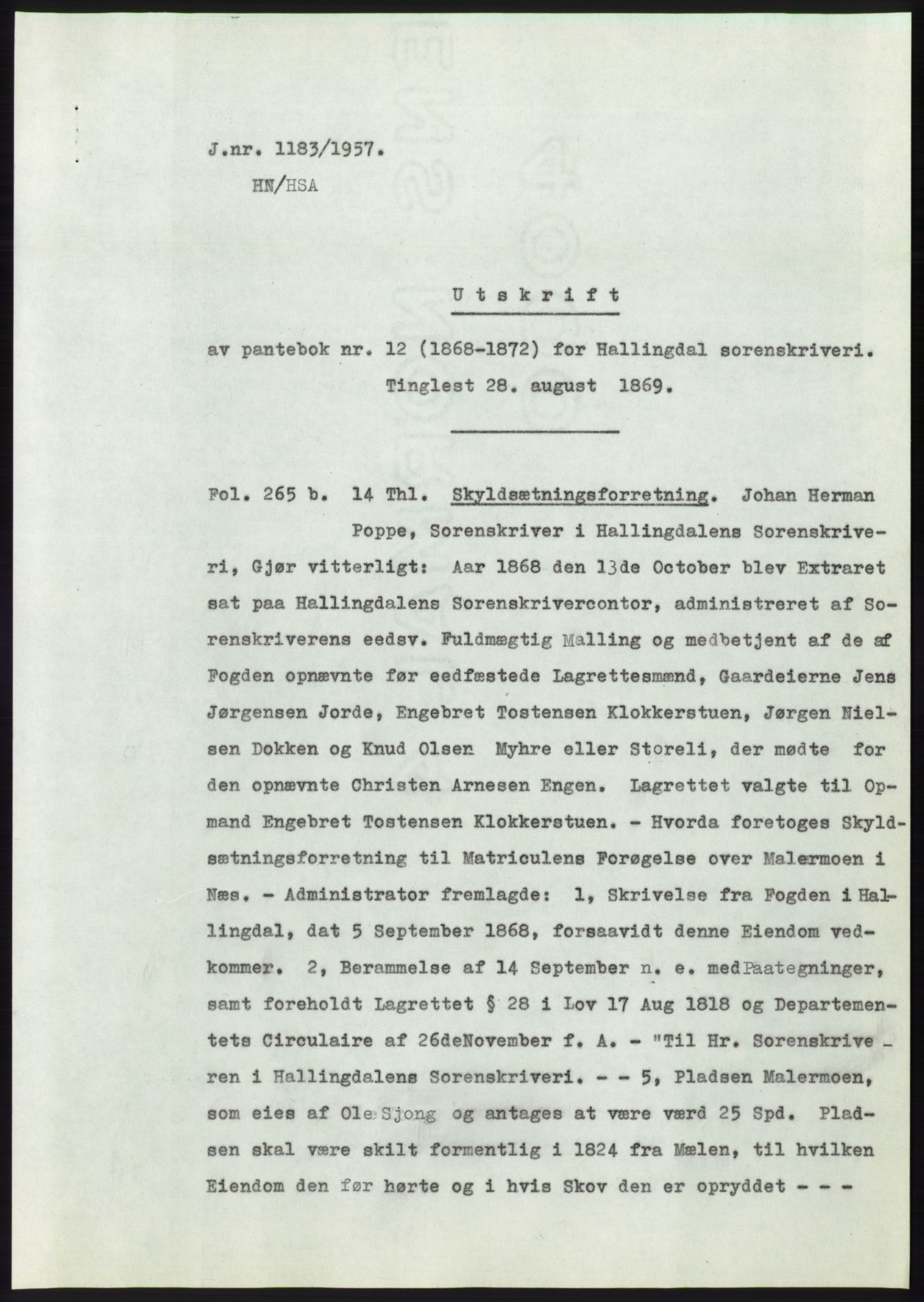 Statsarkivet i Kongsberg, AV/SAKO-A-0001/E/Ee/L0010: Avskrifter, SAO jnr. 772/1957 - 1249/1957, 1957, p. 365