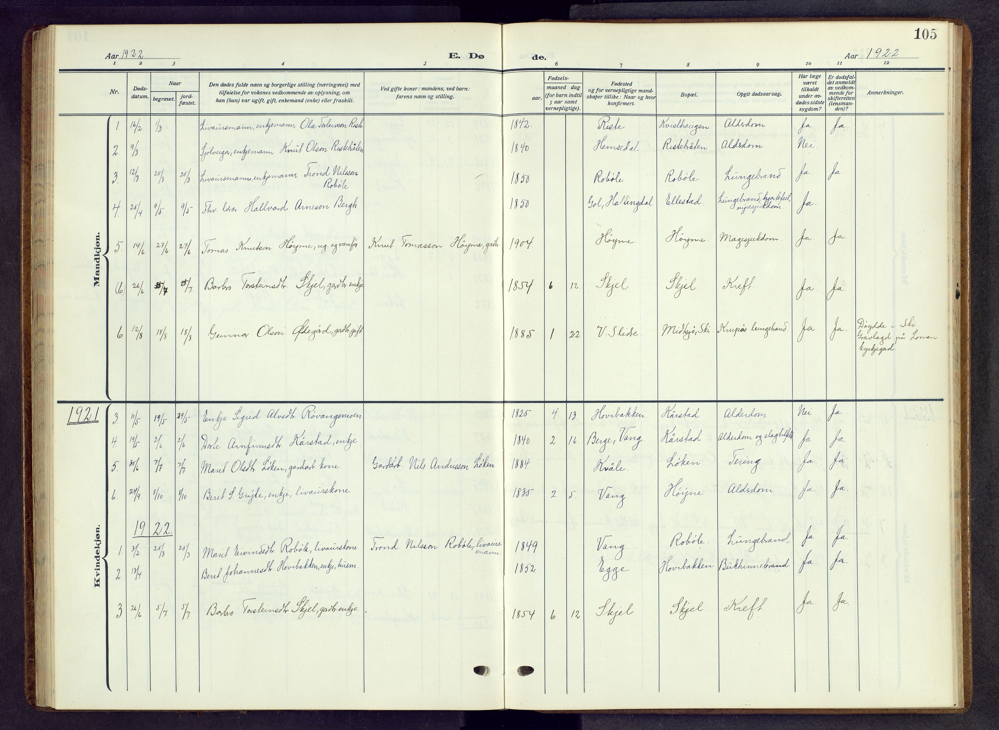 Vestre Slidre prestekontor, AV/SAH-PREST-136/H/Ha/Hab/L0009: Parish register (copy) no. 9, 1914-1970, p. 105