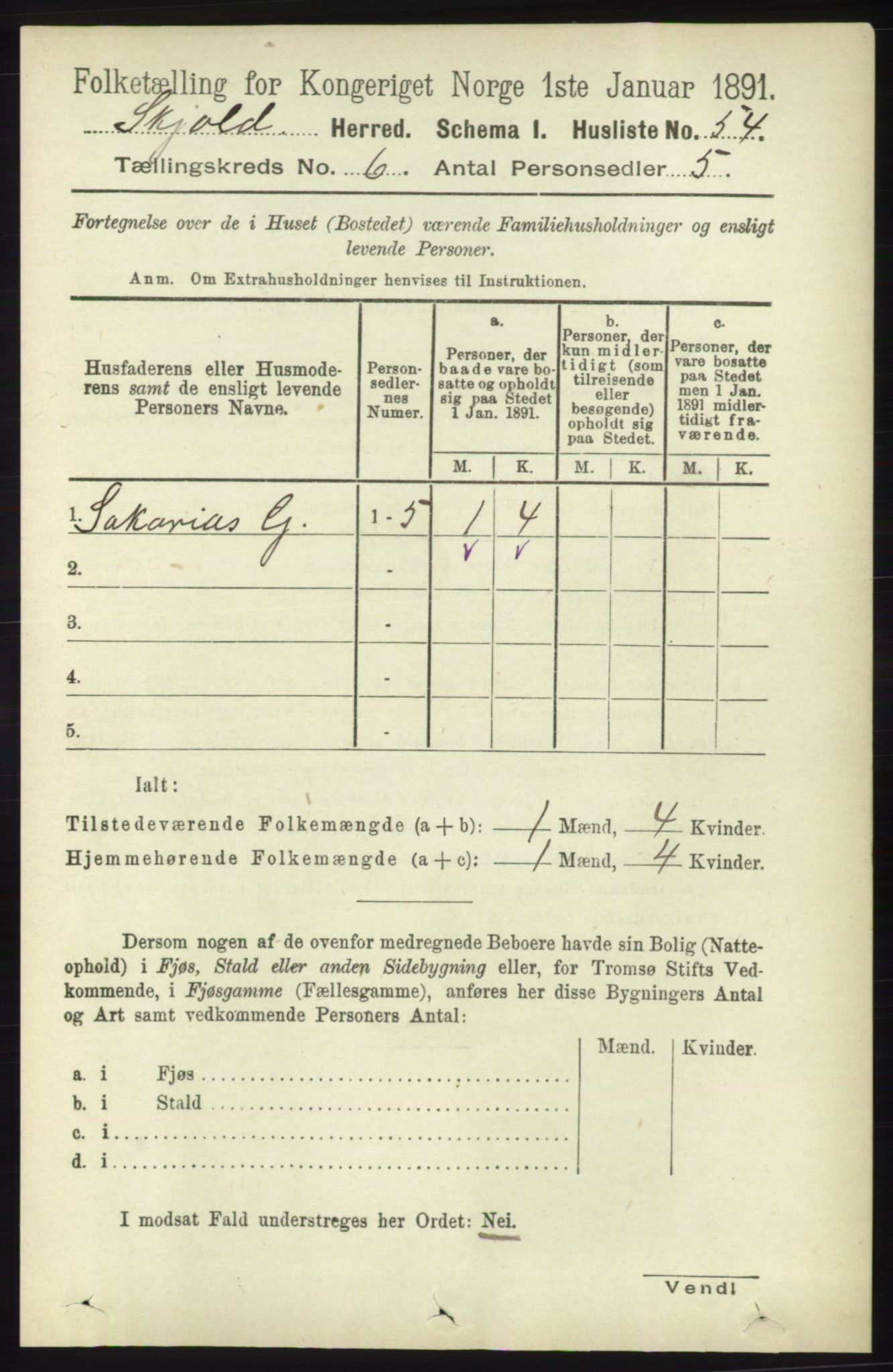 RA, 1891 census for 1154 Skjold, 1891, p. 1003