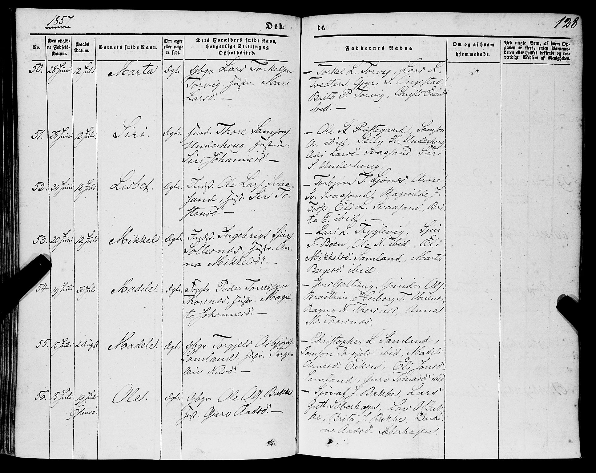 Strandebarm sokneprestembete, AV/SAB-A-78401/H/Haa: Parish register (official) no. A 7, 1844-1872, p. 128