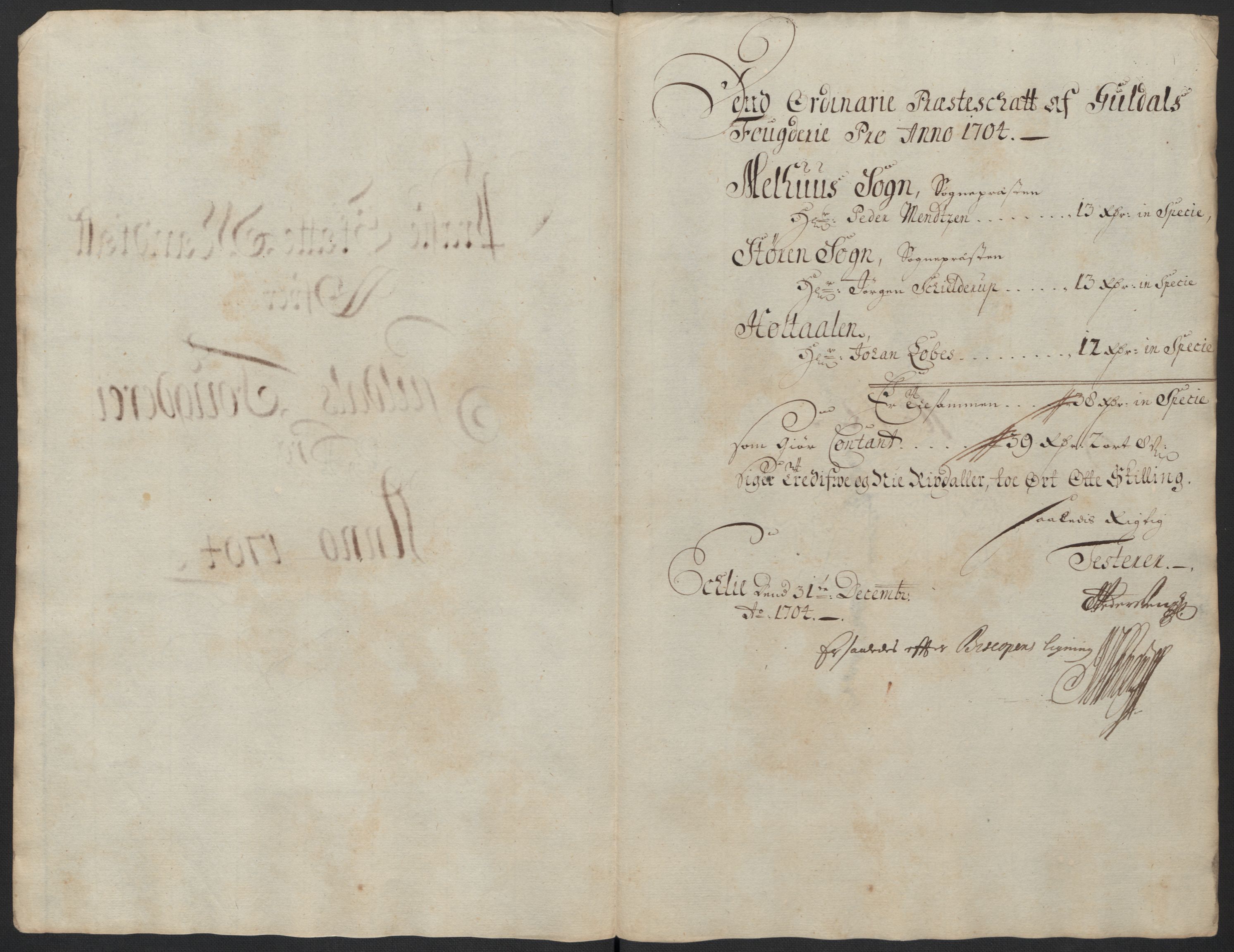 Rentekammeret inntil 1814, Reviderte regnskaper, Fogderegnskap, RA/EA-4092/R60/L3954: Fogderegnskap Orkdal og Gauldal, 1704, p. 390