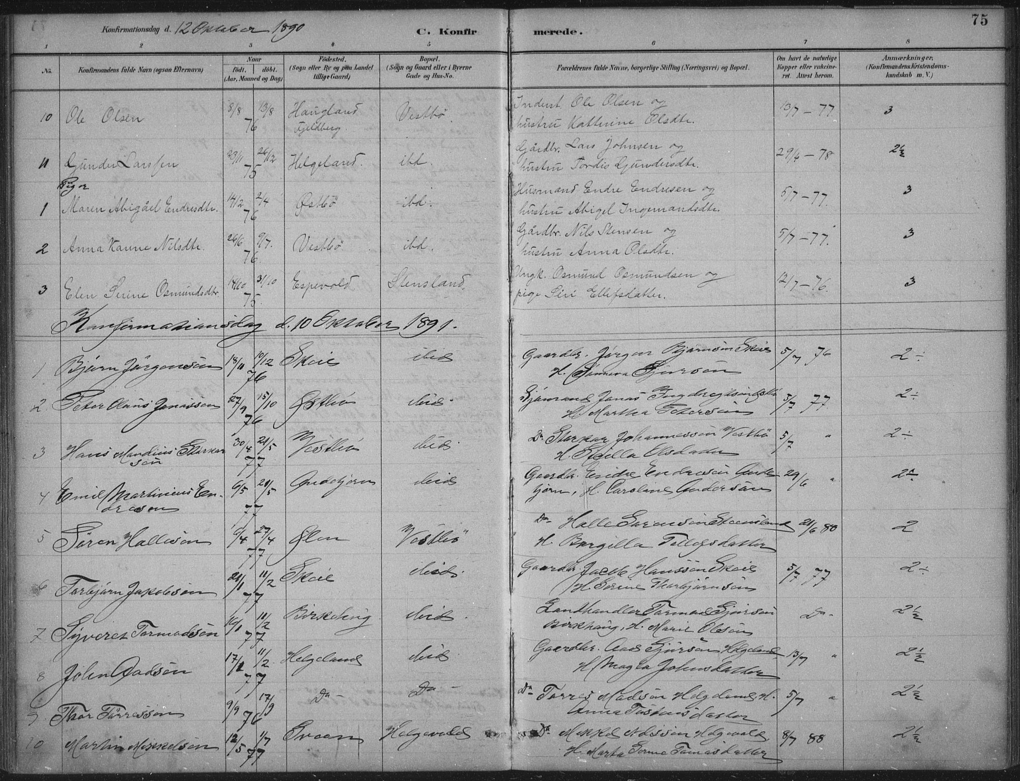 Vikedal sokneprestkontor, AV/SAST-A-101840/01/IV: Parish register (official) no. A 11, 1884-1933, p. 75